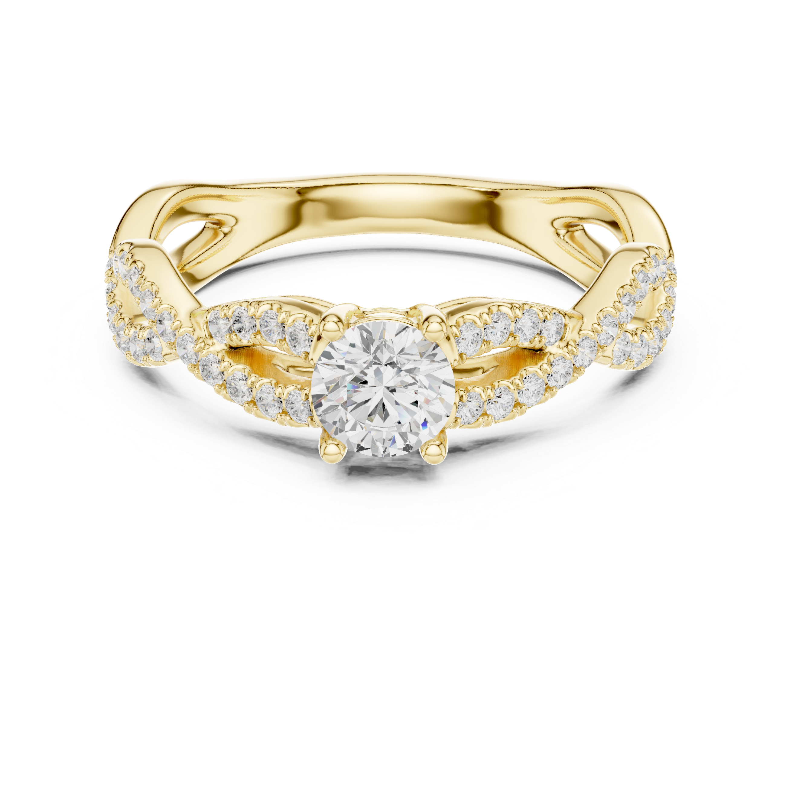 Twisted Infinity Diamond Engagement Ring – Round Solitaire Pavé Promise Ring