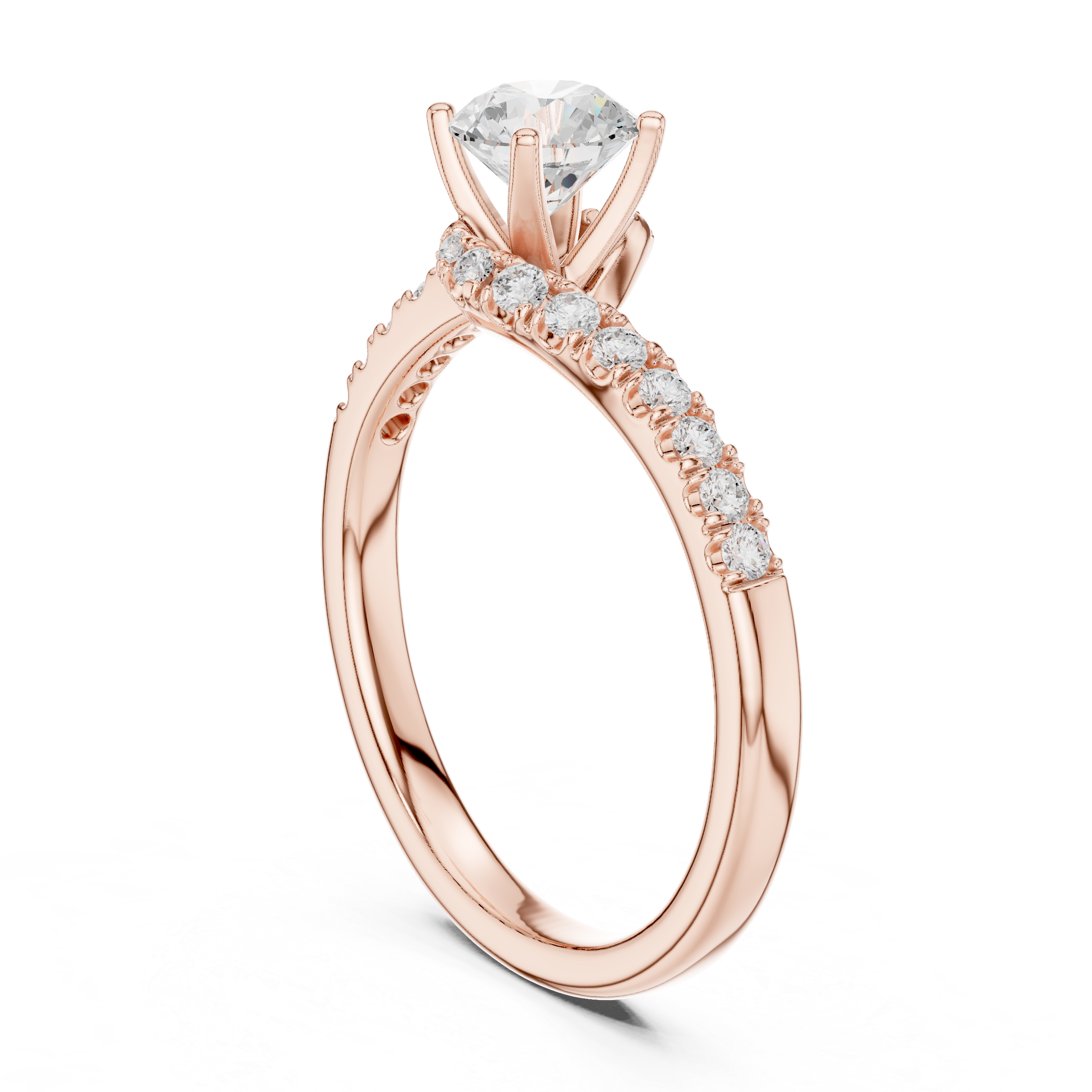 Twisted Pavé Diamond Engagement Ring – Round Solitaire Crossover Bridal Ring