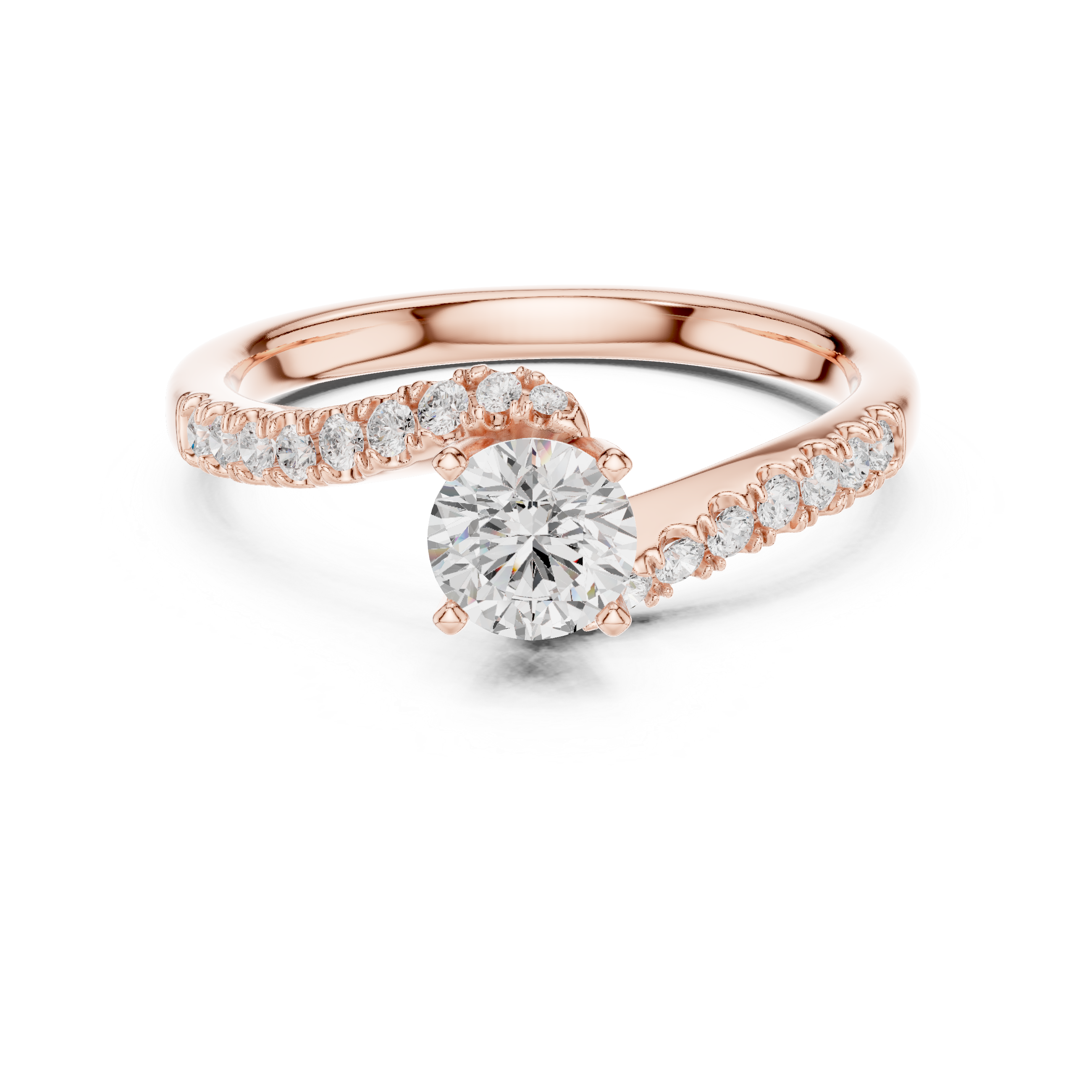 Twisted Pavé Diamond Engagement Ring – Round Solitaire Crossover Bridal Ring