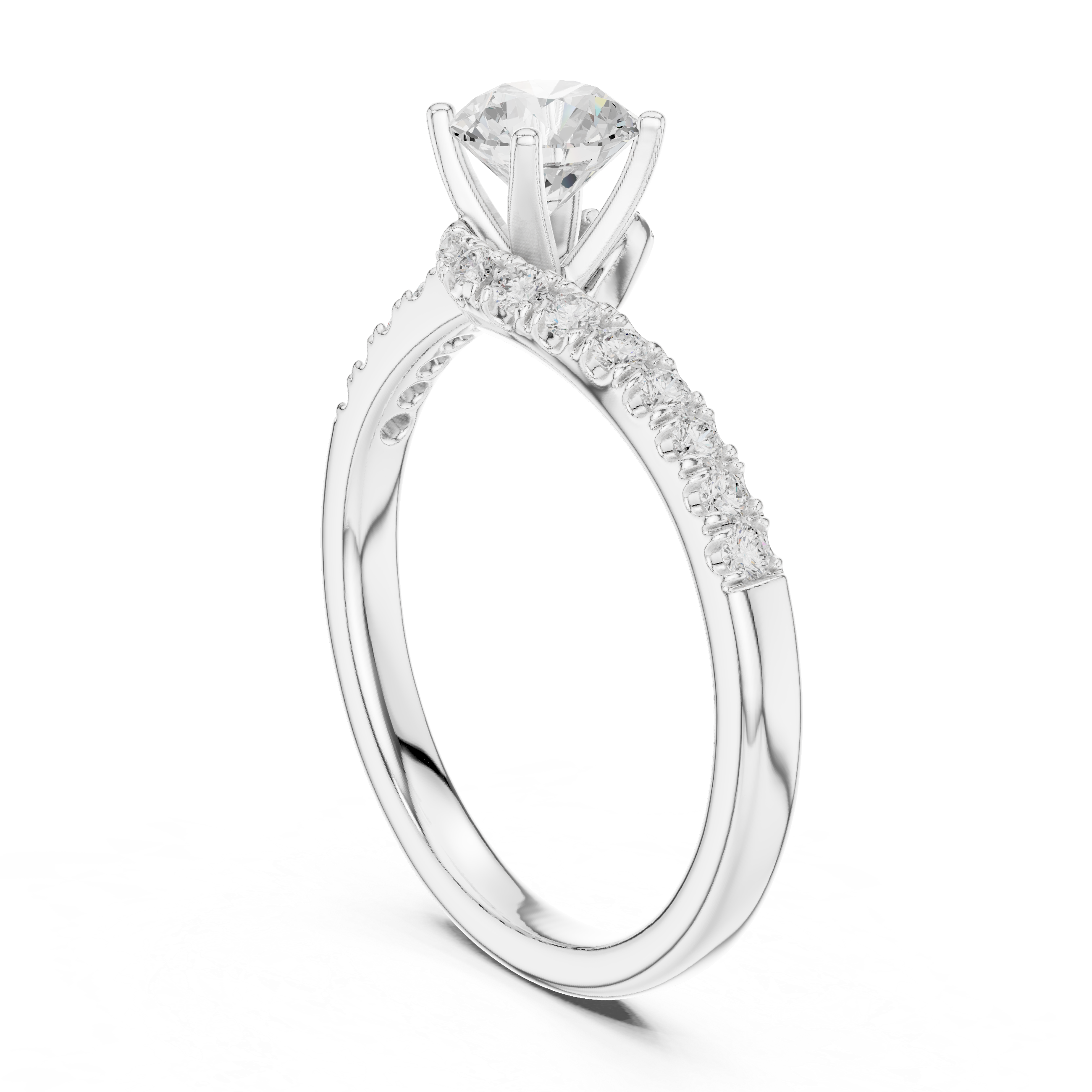 Twisted Pavé Diamond Engagement Ring – Round Solitaire Crossover Bridal Ring