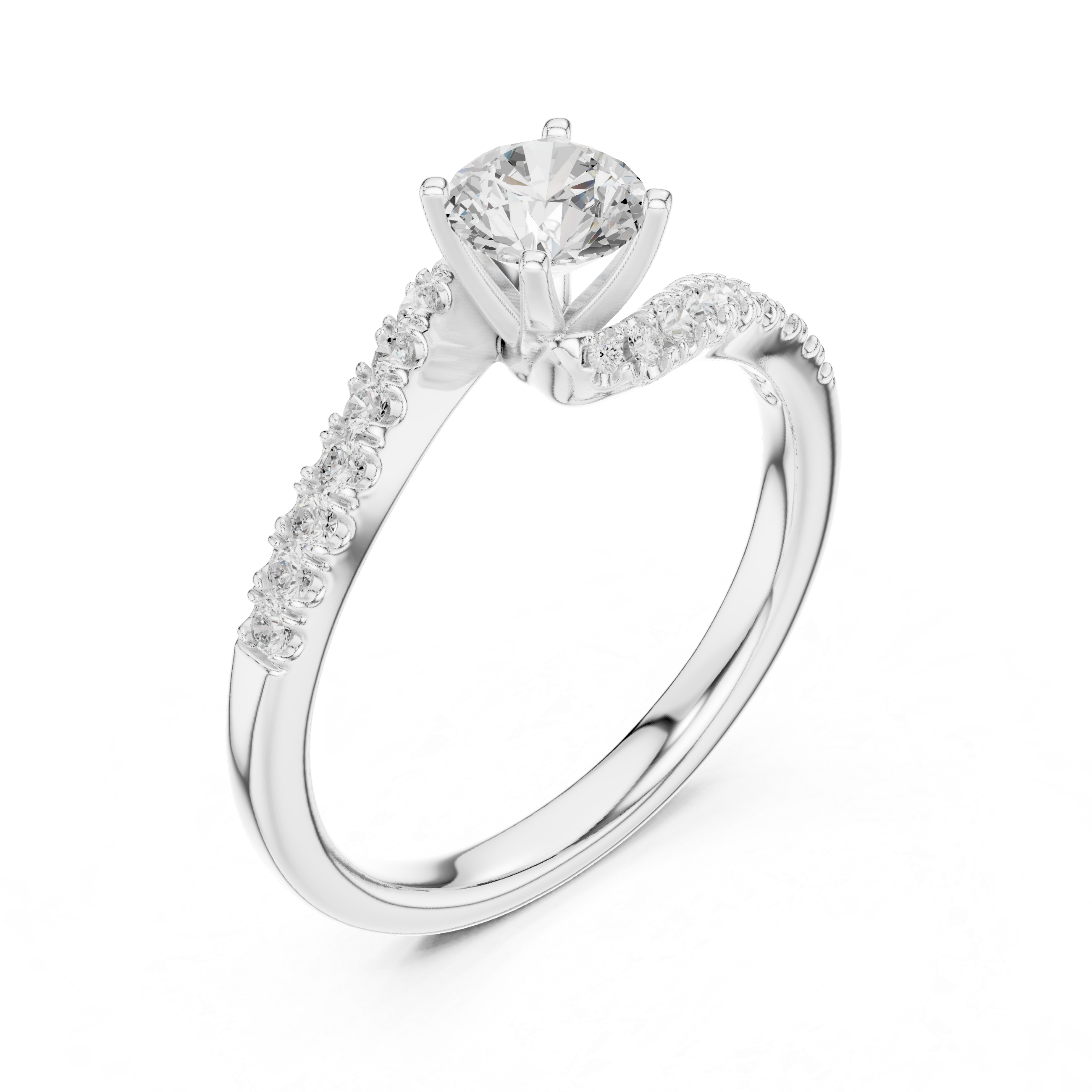 Twisted Pavé Diamond Engagement Ring – Round Solitaire Crossover Bridal Ring