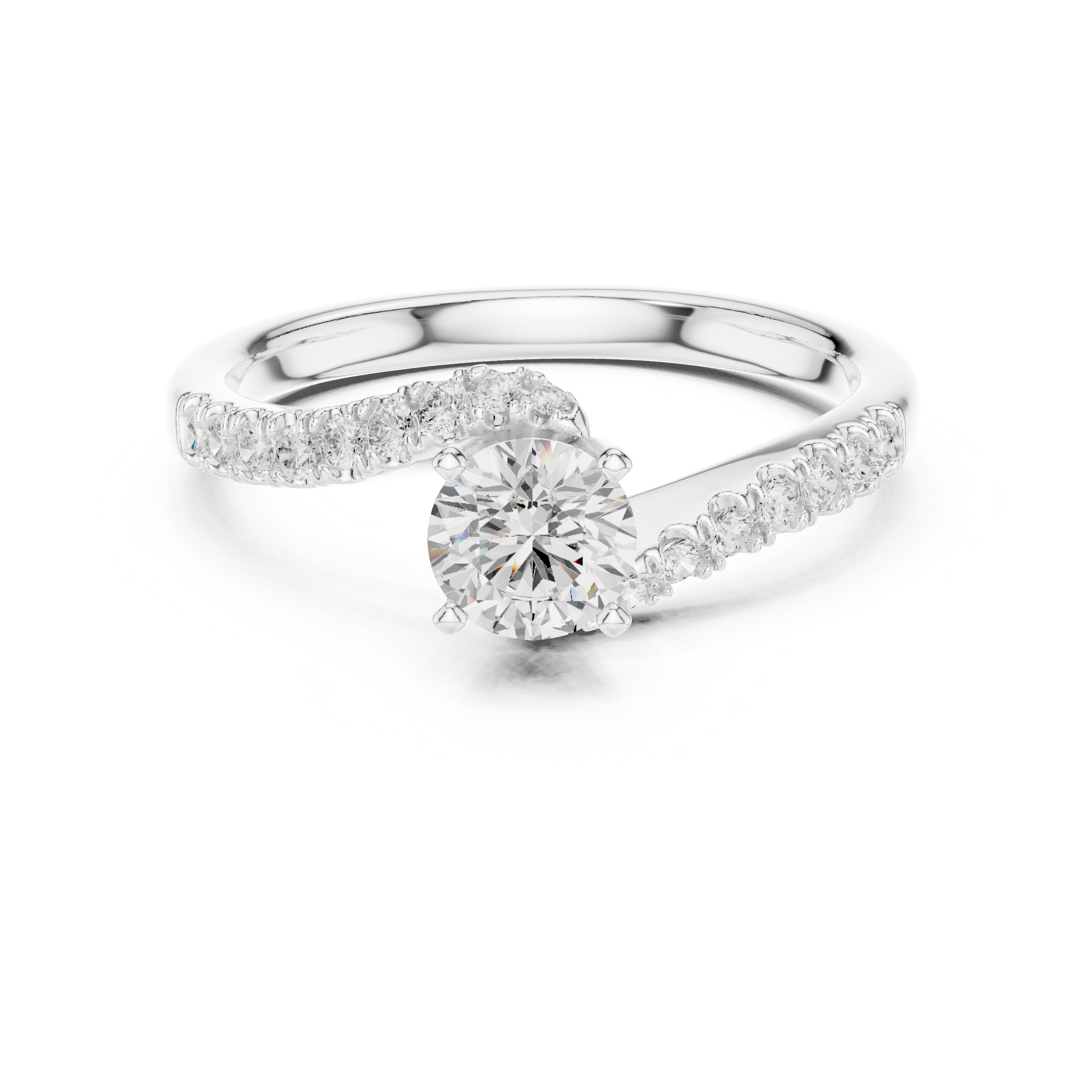 Twisted Pavé Diamond Engagement Ring – Round Solitaire Crossover Bridal Ring