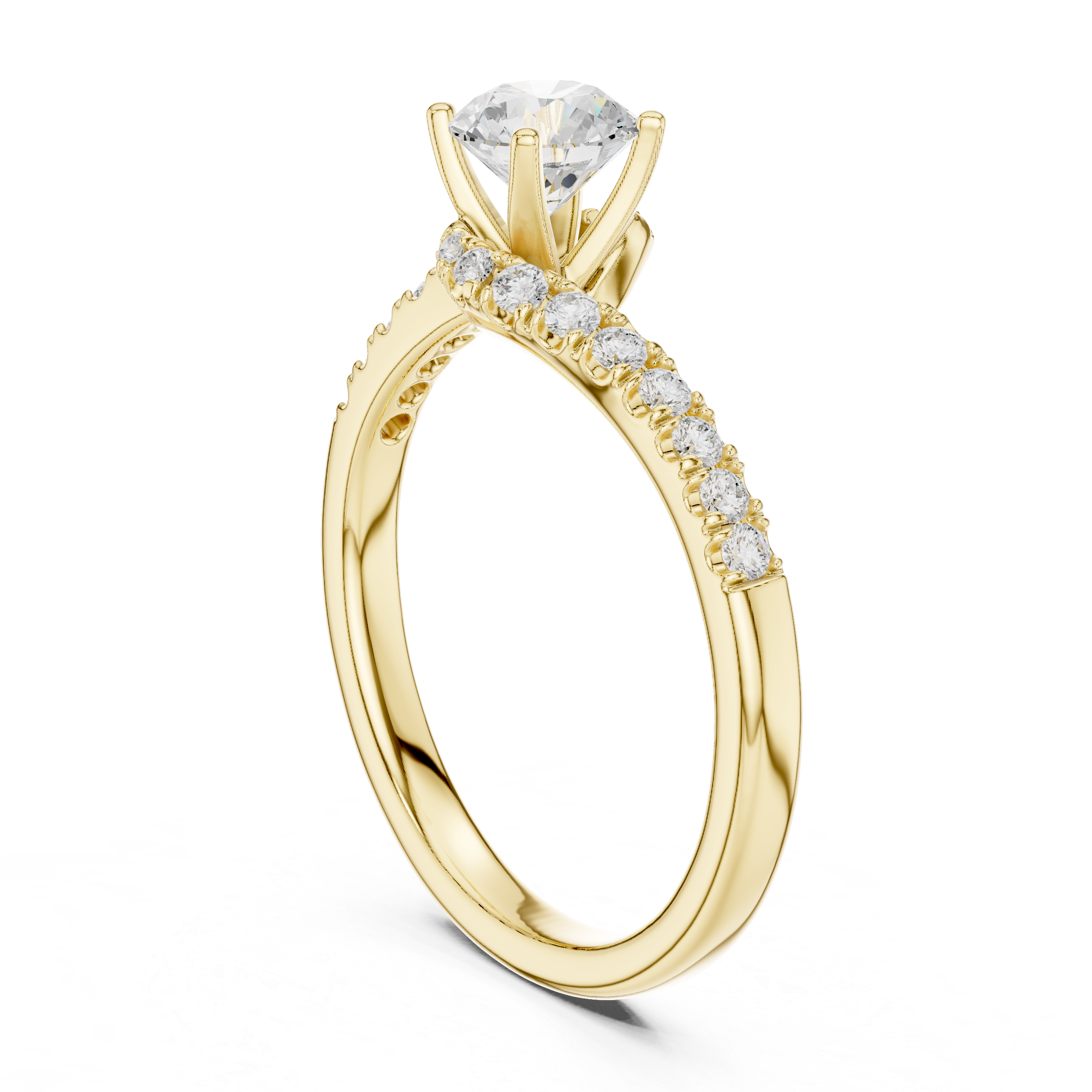Twisted Pavé Diamond Engagement Ring – Round Solitaire Crossover Bridal Ring