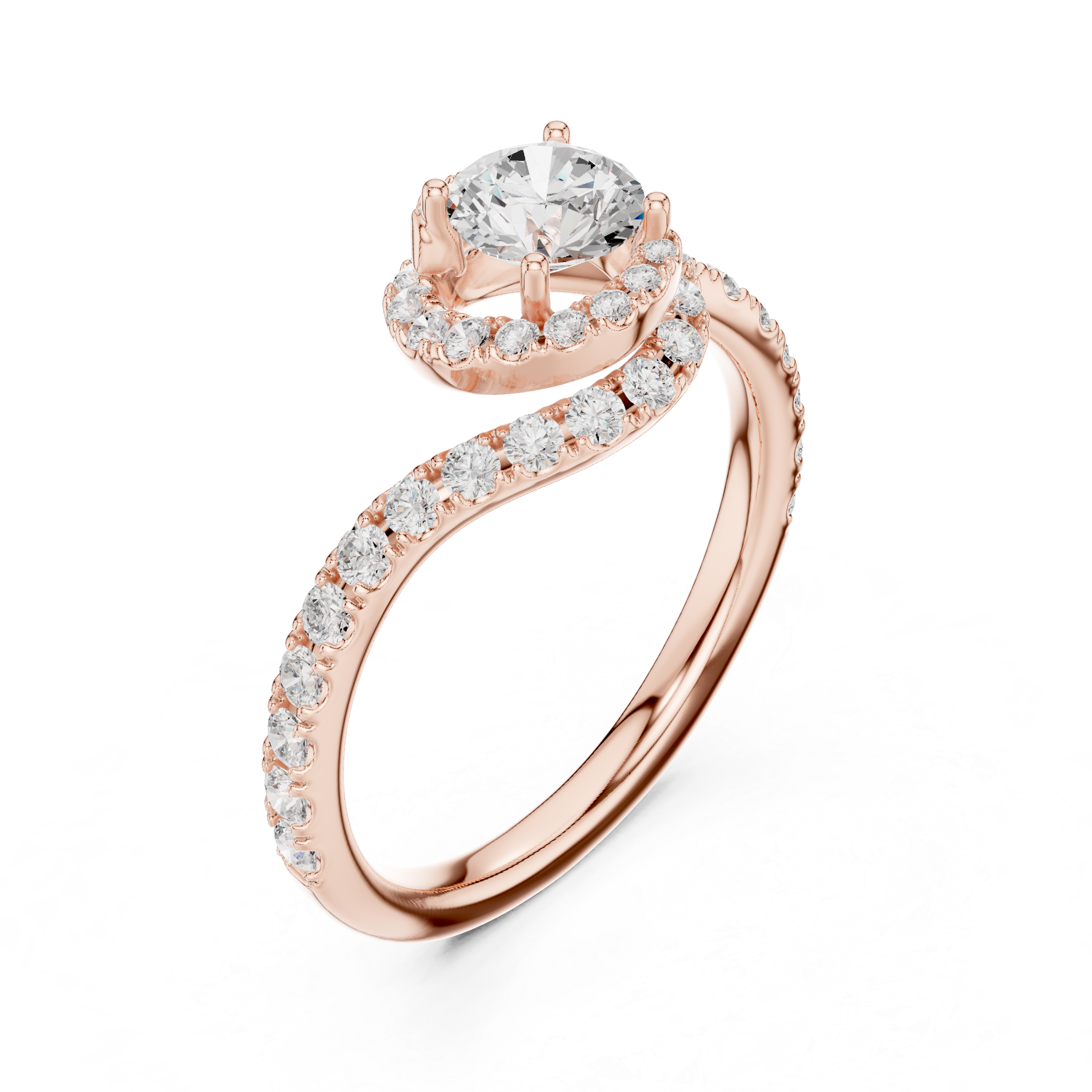 Twisted Halo Diamond Engagement Ring – Round Cut Pavé Swirl Bridal Ring