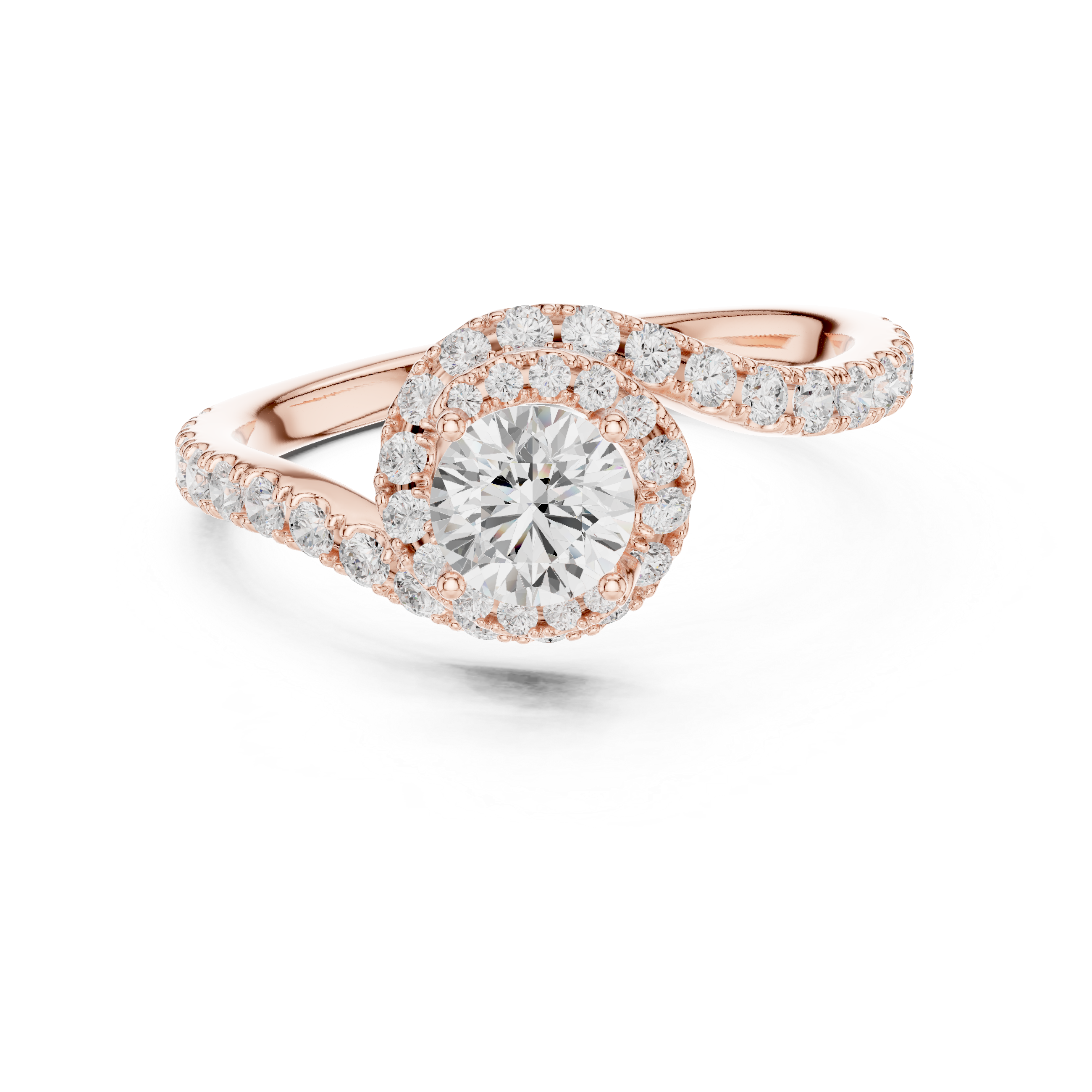 Twisted Halo Diamond Engagement Ring – Round Cut Pavé Swirl Bridal Ring