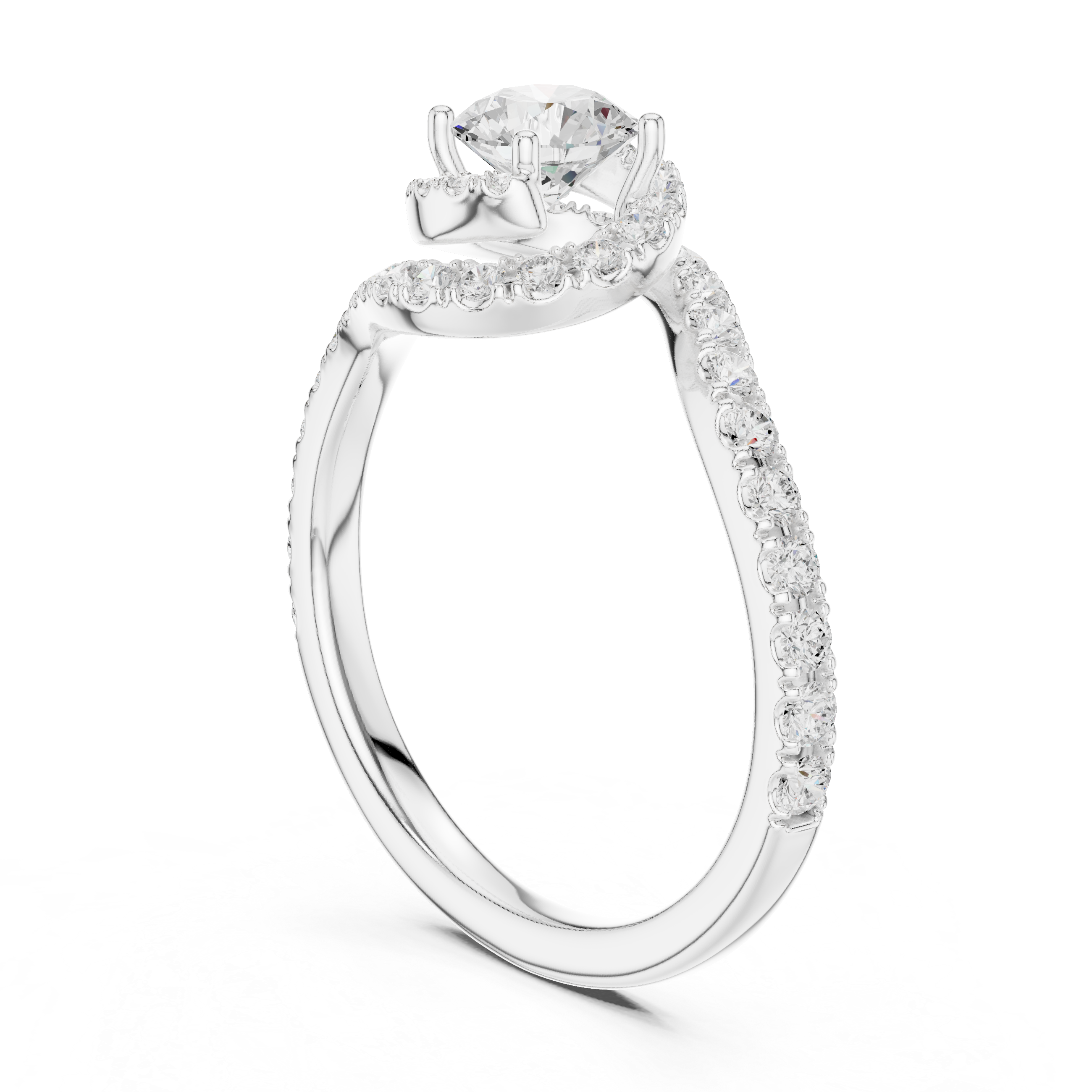 Twisted Halo Diamond Engagement Ring – Round Cut Pavé Swirl Bridal Ring