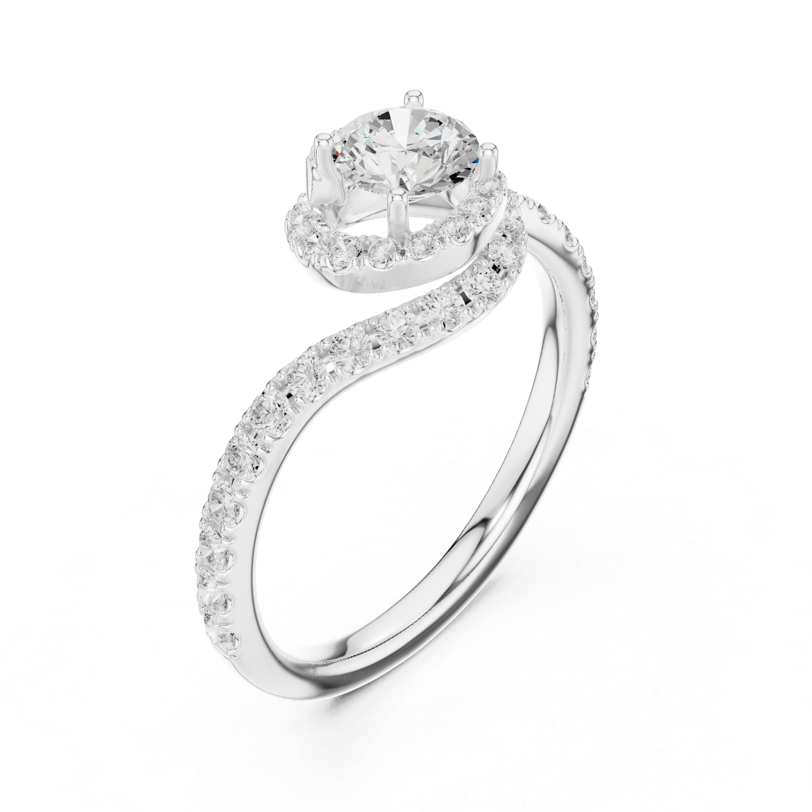 Twisted Halo Diamond Engagement Ring – Round Cut Pavé Swirl Bridal Ring