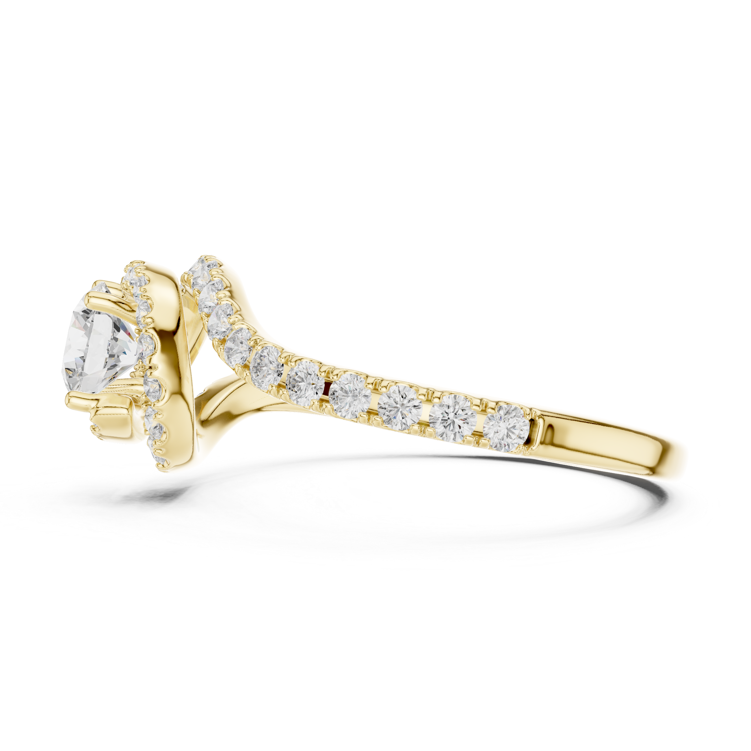 Twisted Halo Diamond Engagement Ring – Round Cut Pavé Swirl Bridal Ring