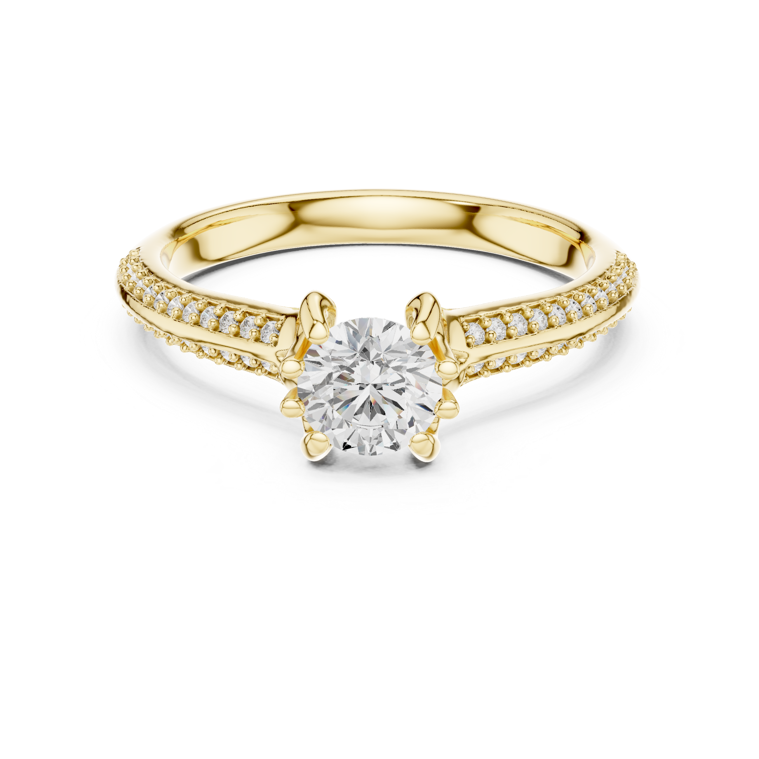 Round Cut Solitaire Diamond Engagement Ring – Split Shank Pavé Bridal Ring with Elegant Cathedral Setting