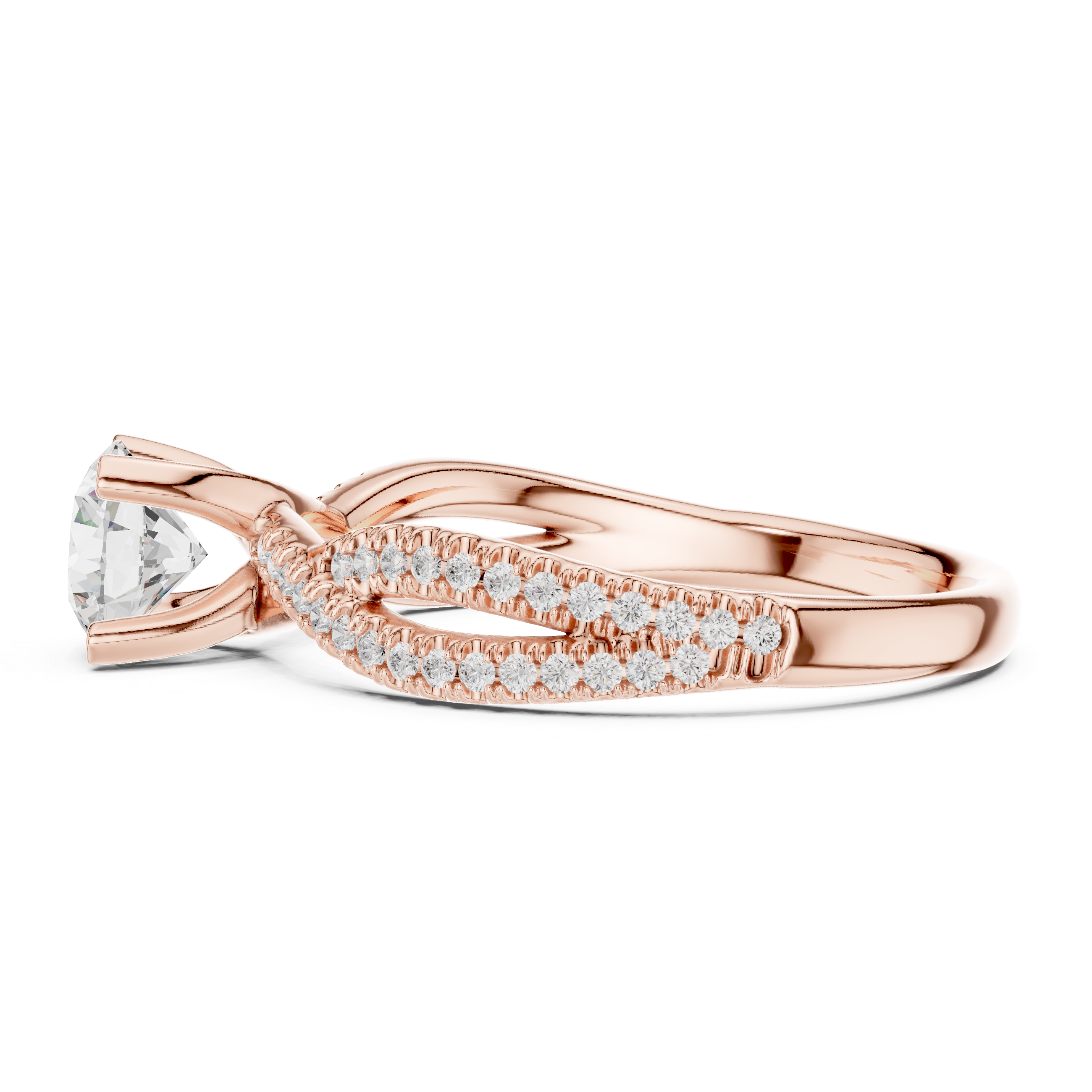 Round Cut Diamond Engagement Ring – Twisted Infinity Pavé Band Bridal Ring