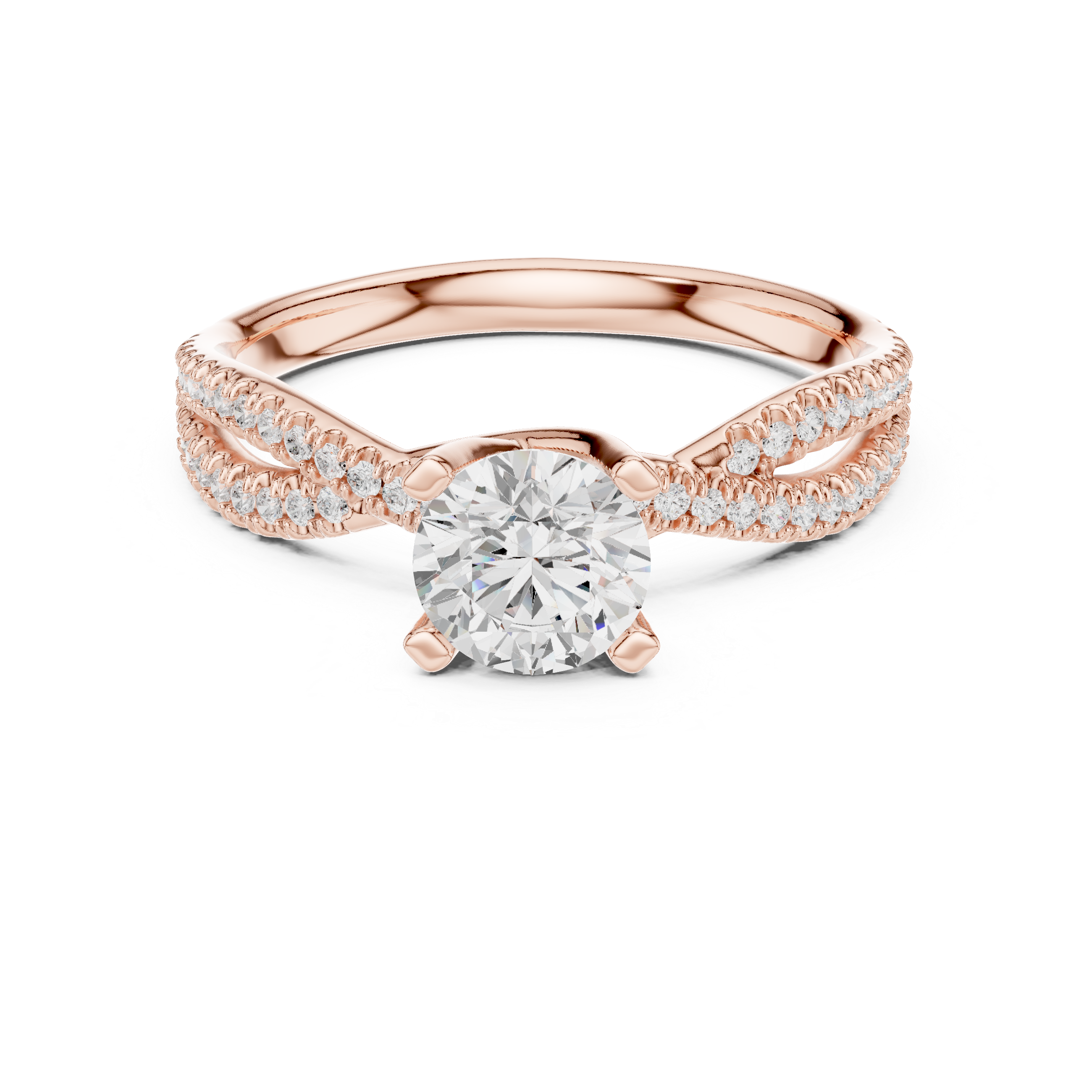 Round Cut Diamond Engagement Ring – Twisted Infinity Pavé Band Bridal Ring