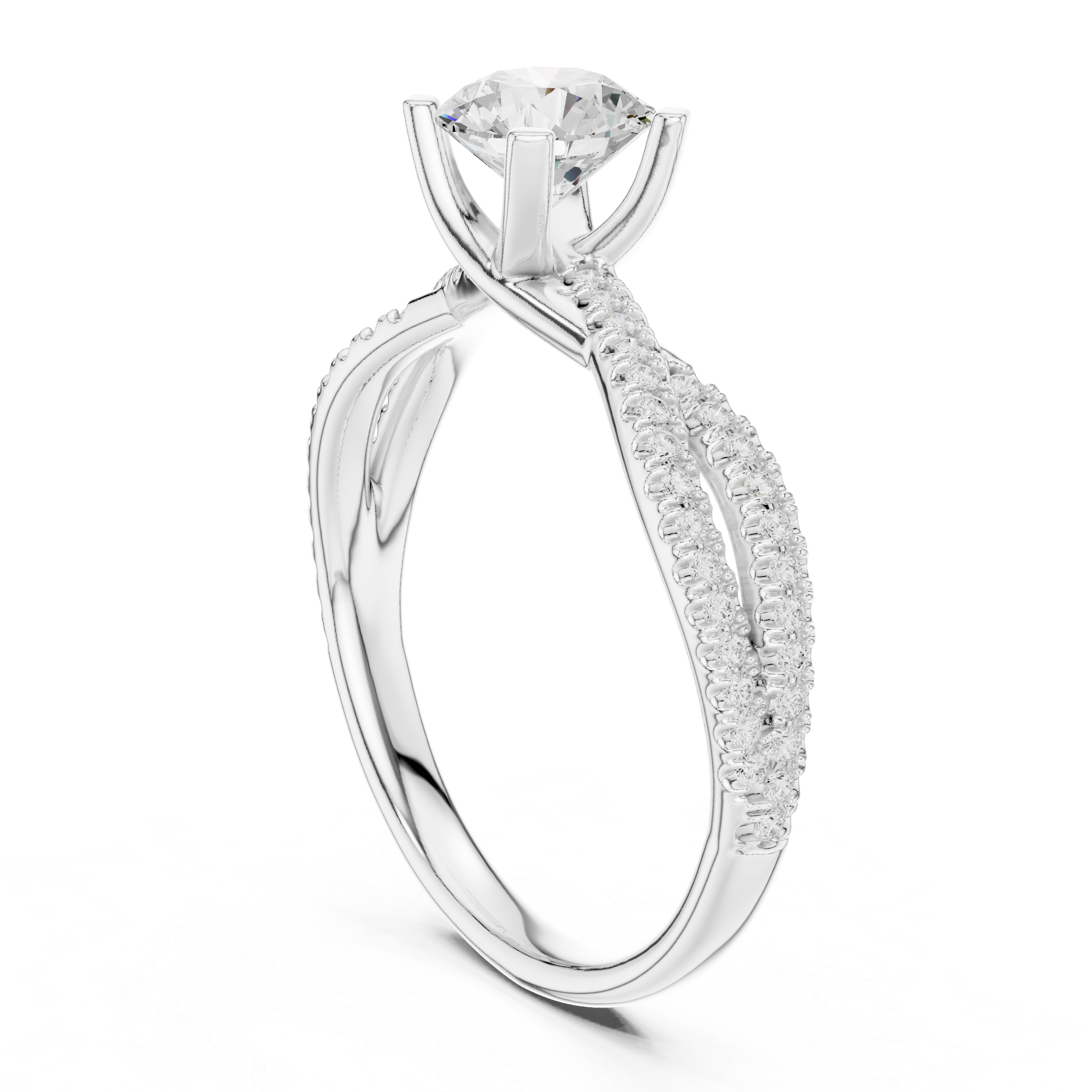 Round Cut Diamond Engagement Ring – Twisted Infinity Pavé Band Bridal Ring