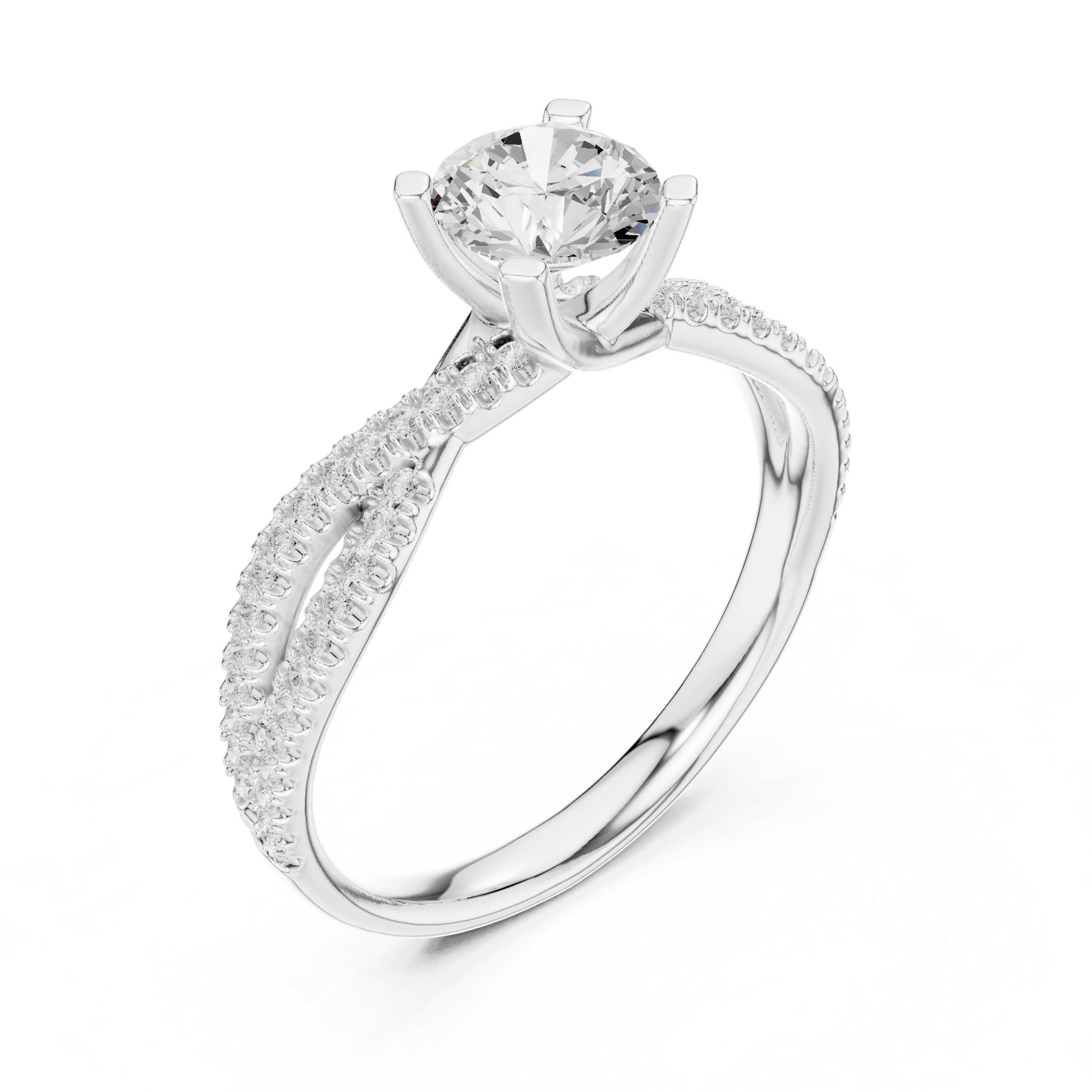 Round Cut Diamond Engagement Ring – Twisted Infinity Pavé Band Bridal Ring