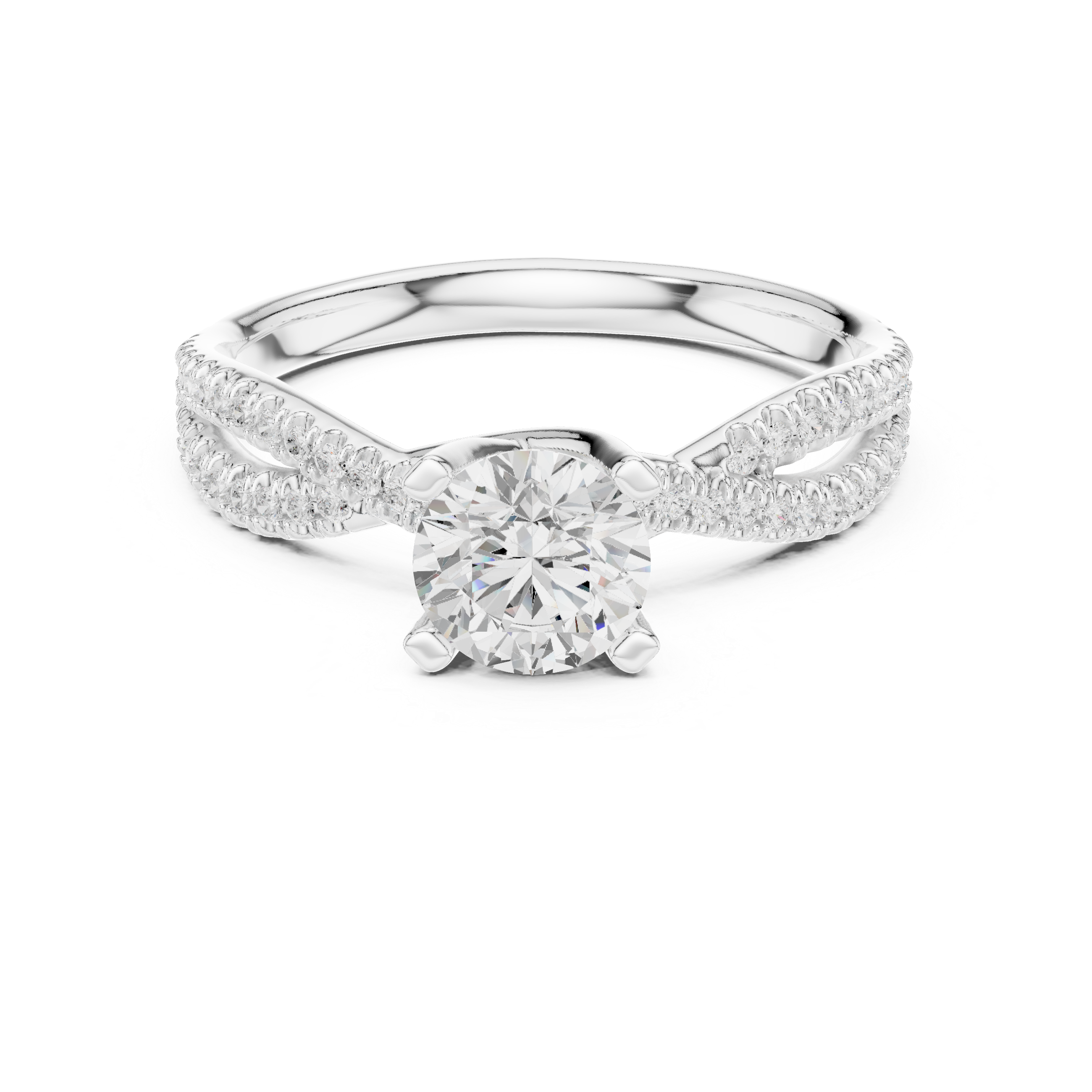 Round Cut Diamond Engagement Ring – Twisted Infinity Pavé Band Bridal Ring