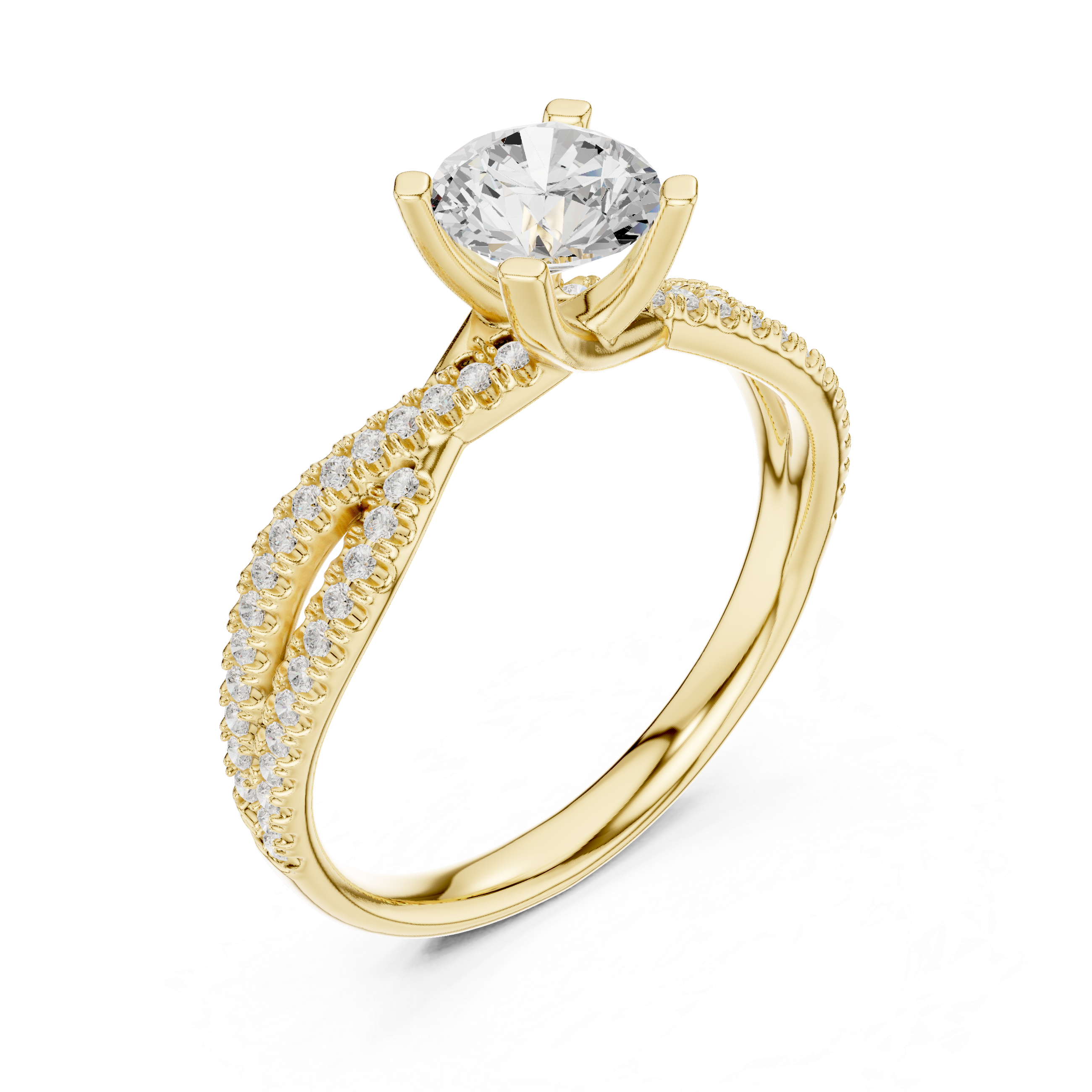 Round Cut Diamond Engagement Ring – Twisted Infinity Pavé Band Bridal Ring