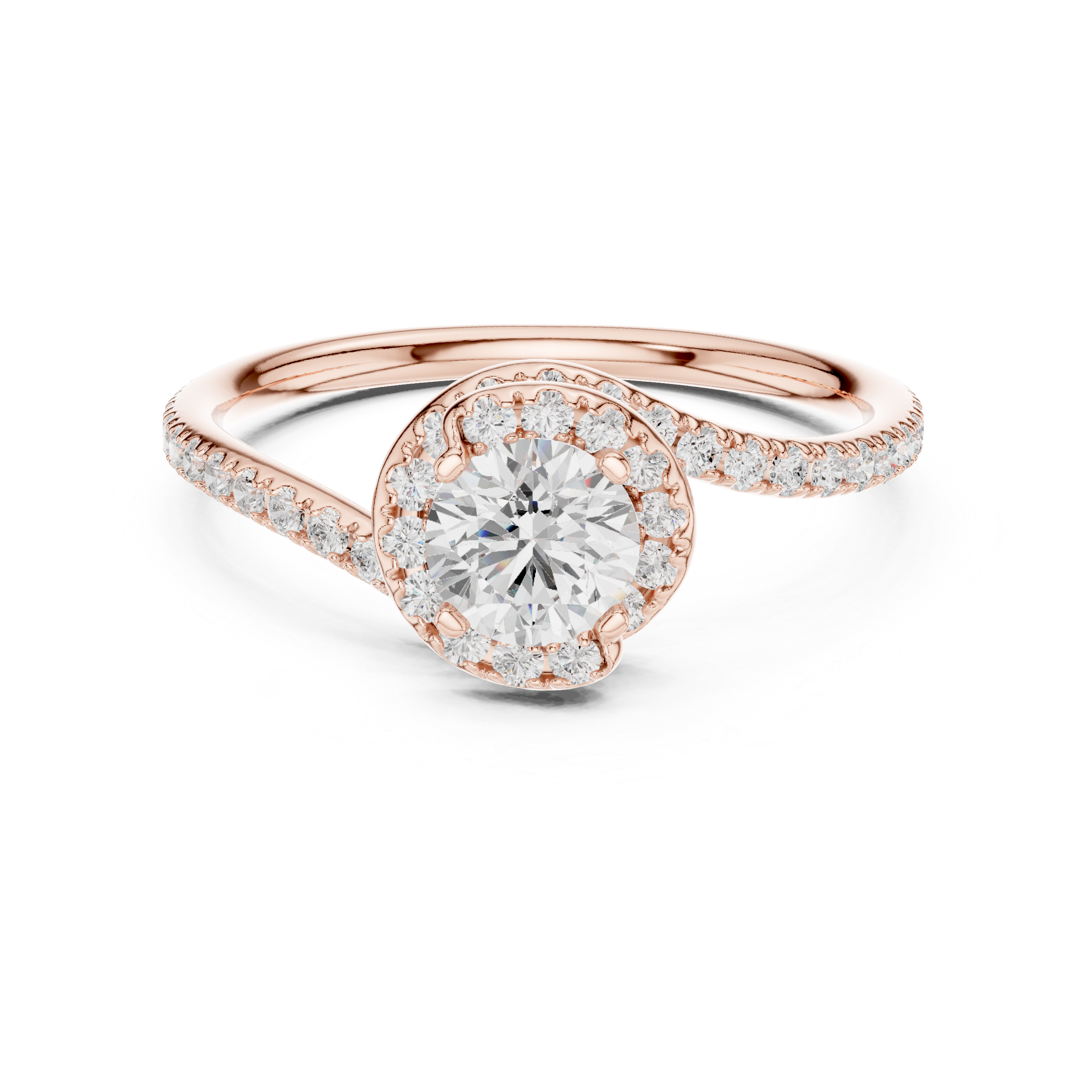 Round Halo Diamond Engagement Ring with Twisted Pavé Band
