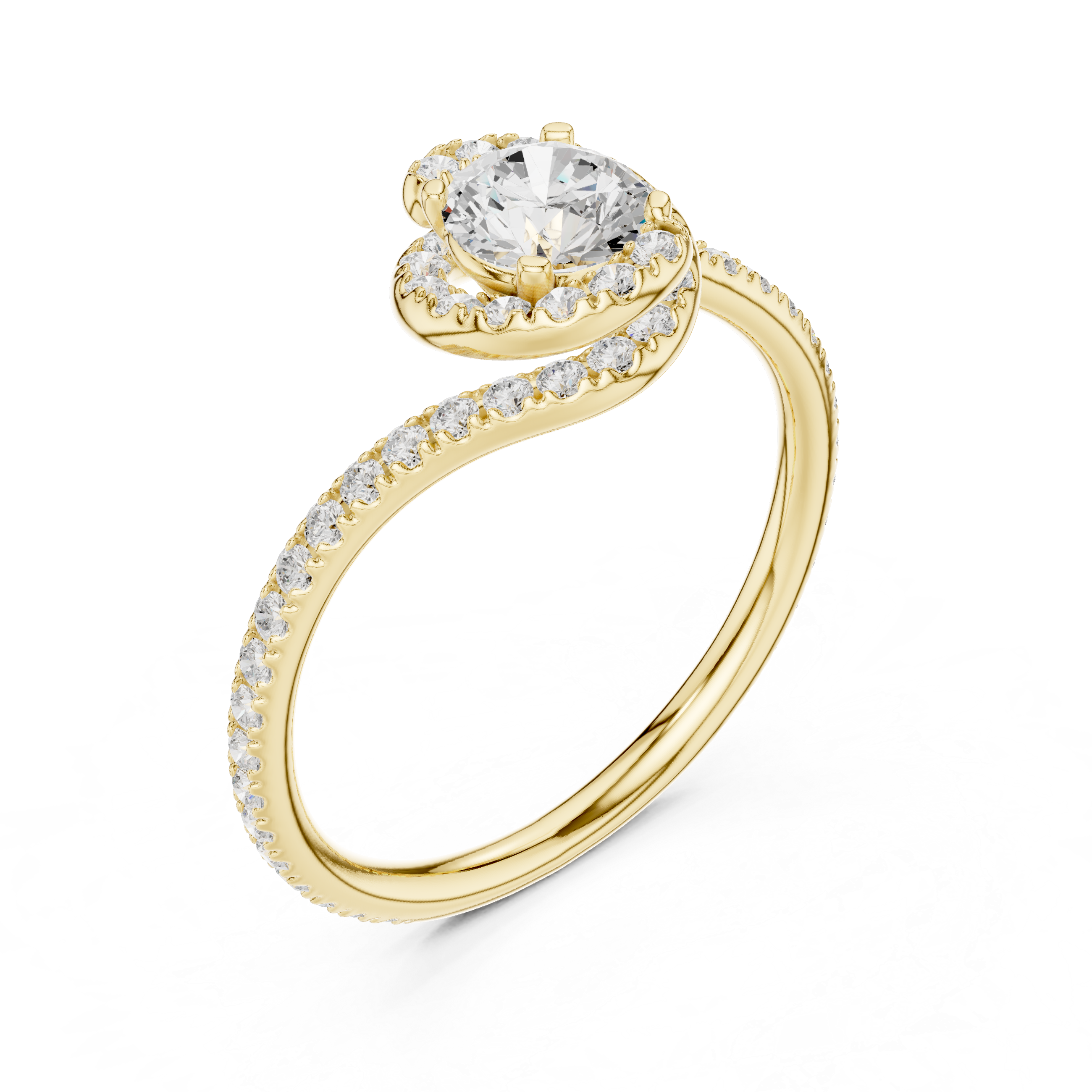 Round Halo Diamond Engagement Ring with Twisted Pavé Band