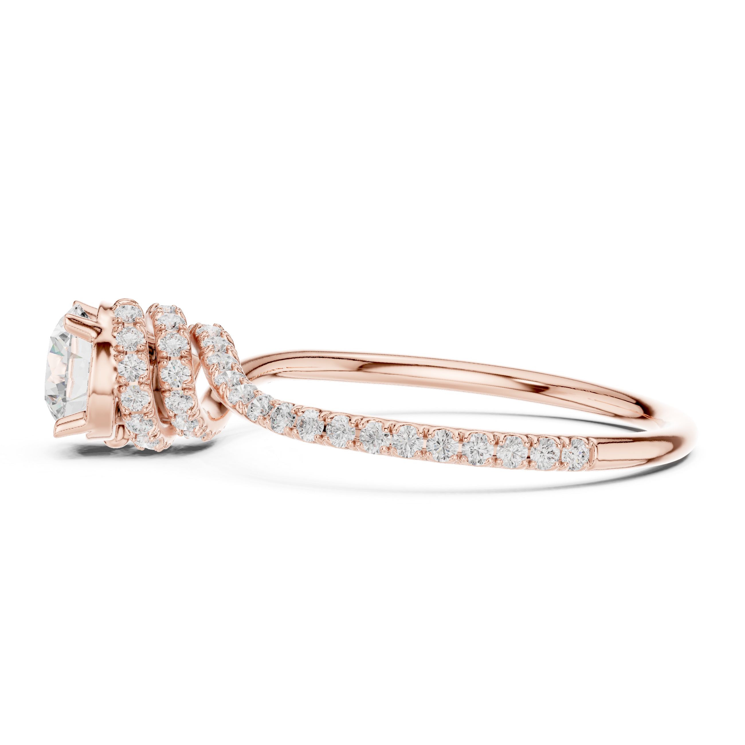 Twisted Pavé Halo Solitaire Engagement Ring – Round Diamond Promise Ring