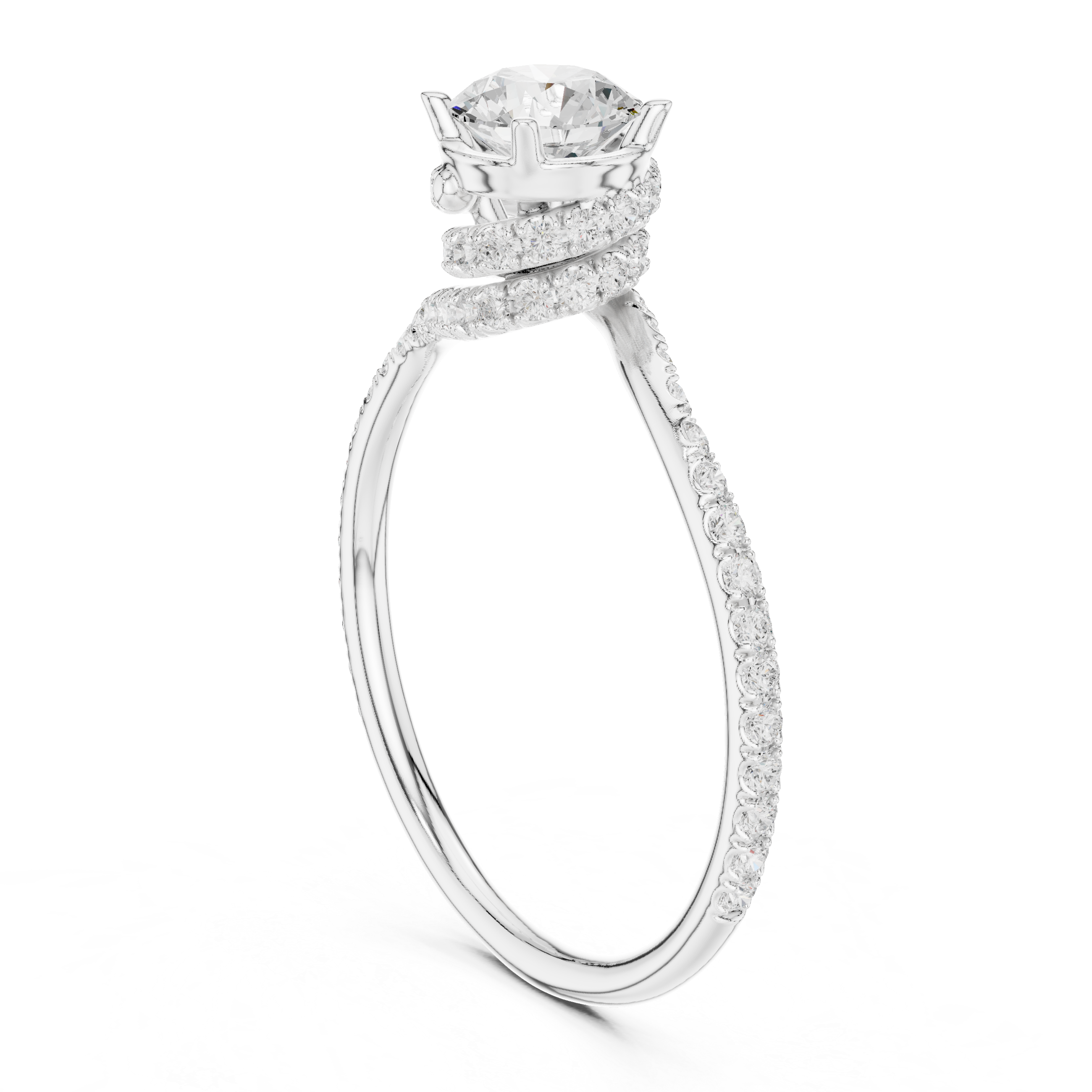 Twisted Pavé Halo Solitaire Engagement Ring – Round Diamond Promise Ring