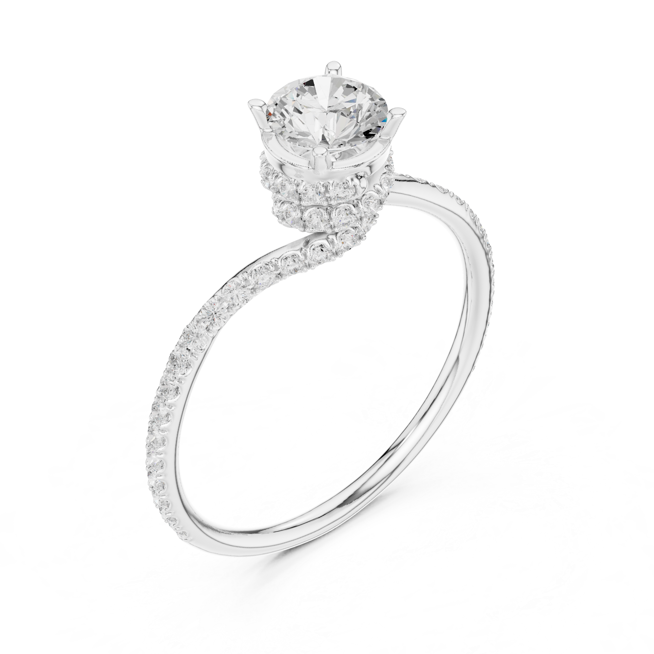 Twisted Pavé Halo Solitaire Engagement Ring – Round Diamond Promise Ring