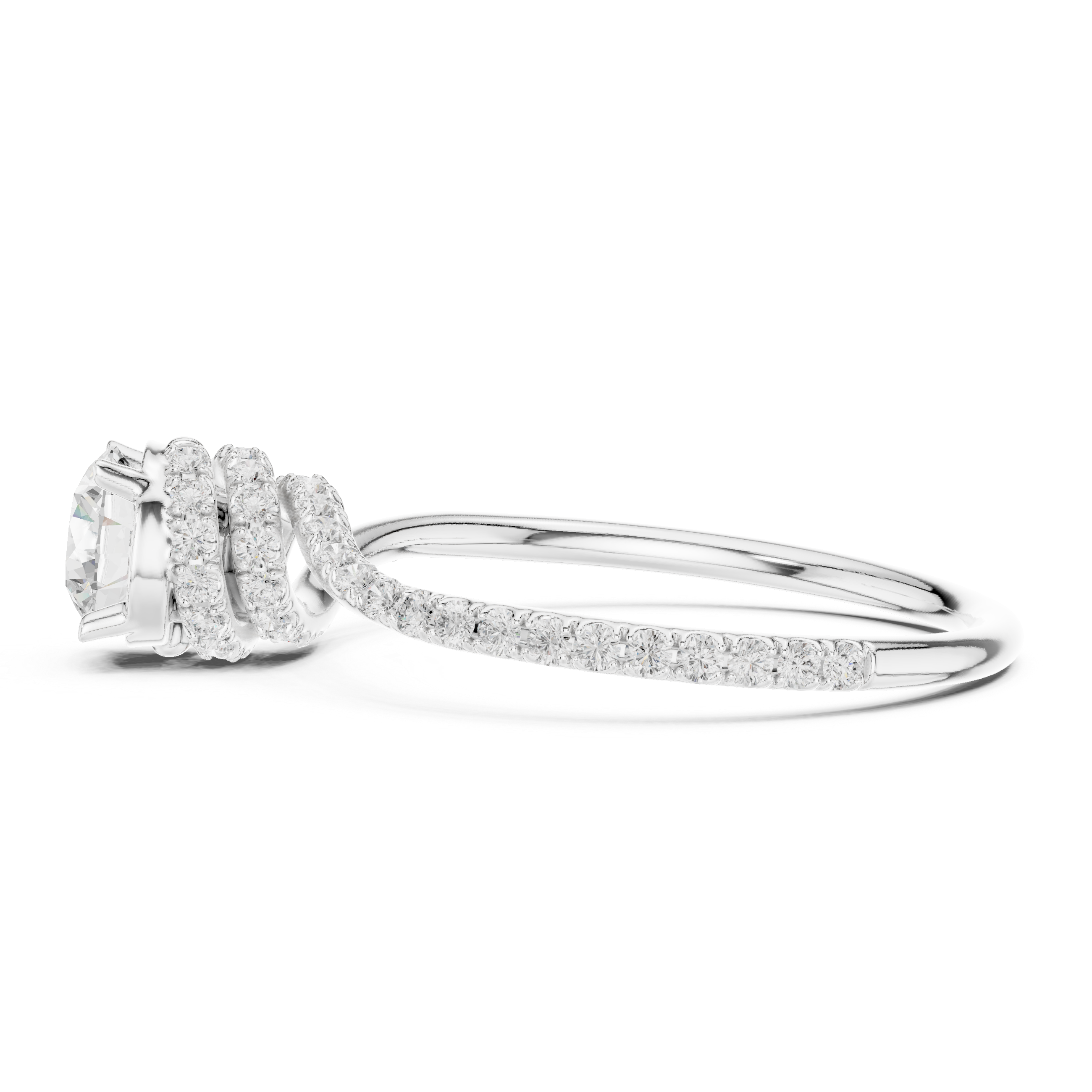 Twisted Pavé Halo Solitaire Engagement Ring – Round Diamond Promise Ring
