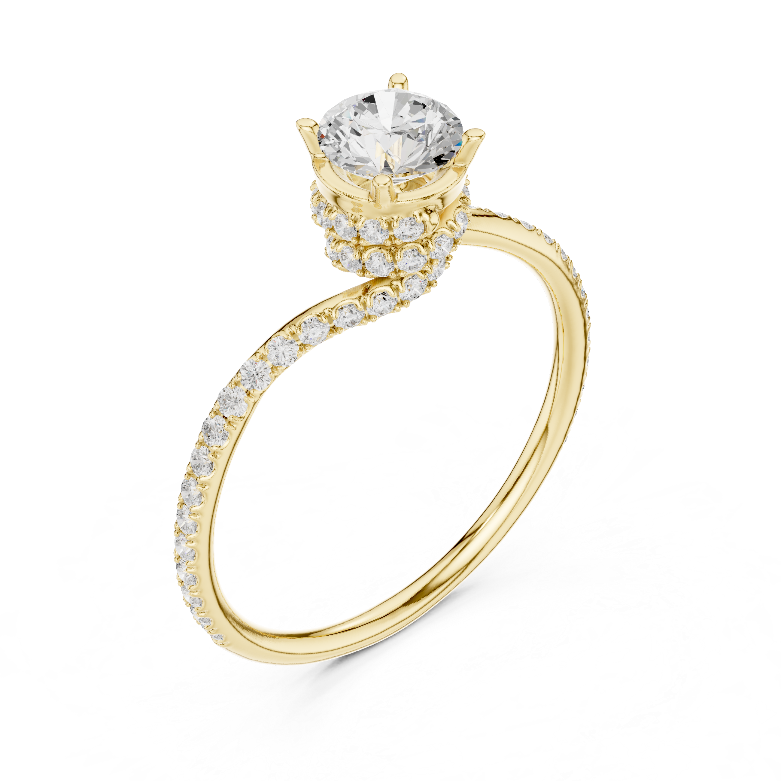 Twisted Pavé Halo Solitaire Engagement Ring – Round Diamond Promise Ring