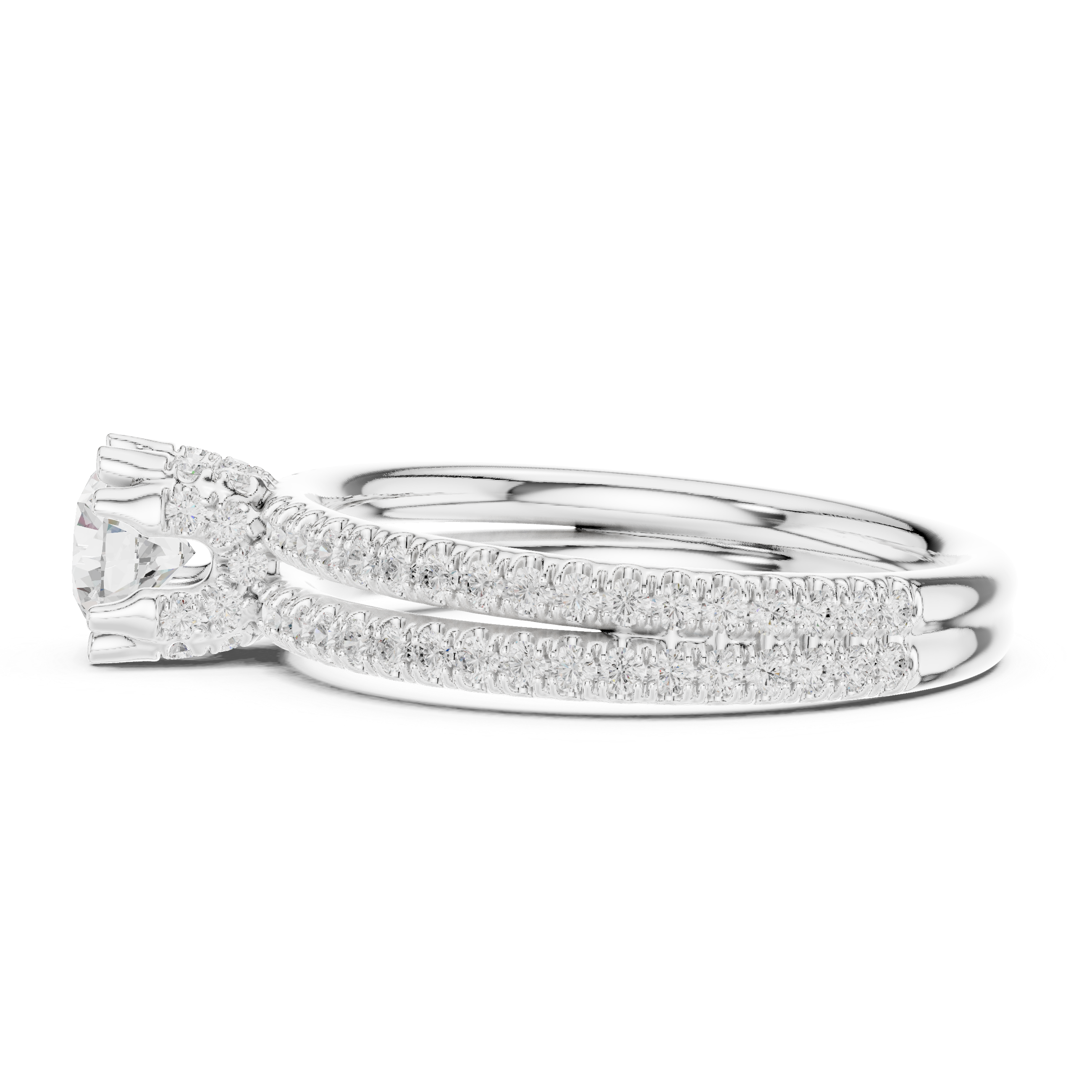 Double Row Pavé Diamond Engagement Ring – Classic Round Solitaire Bridal Ring