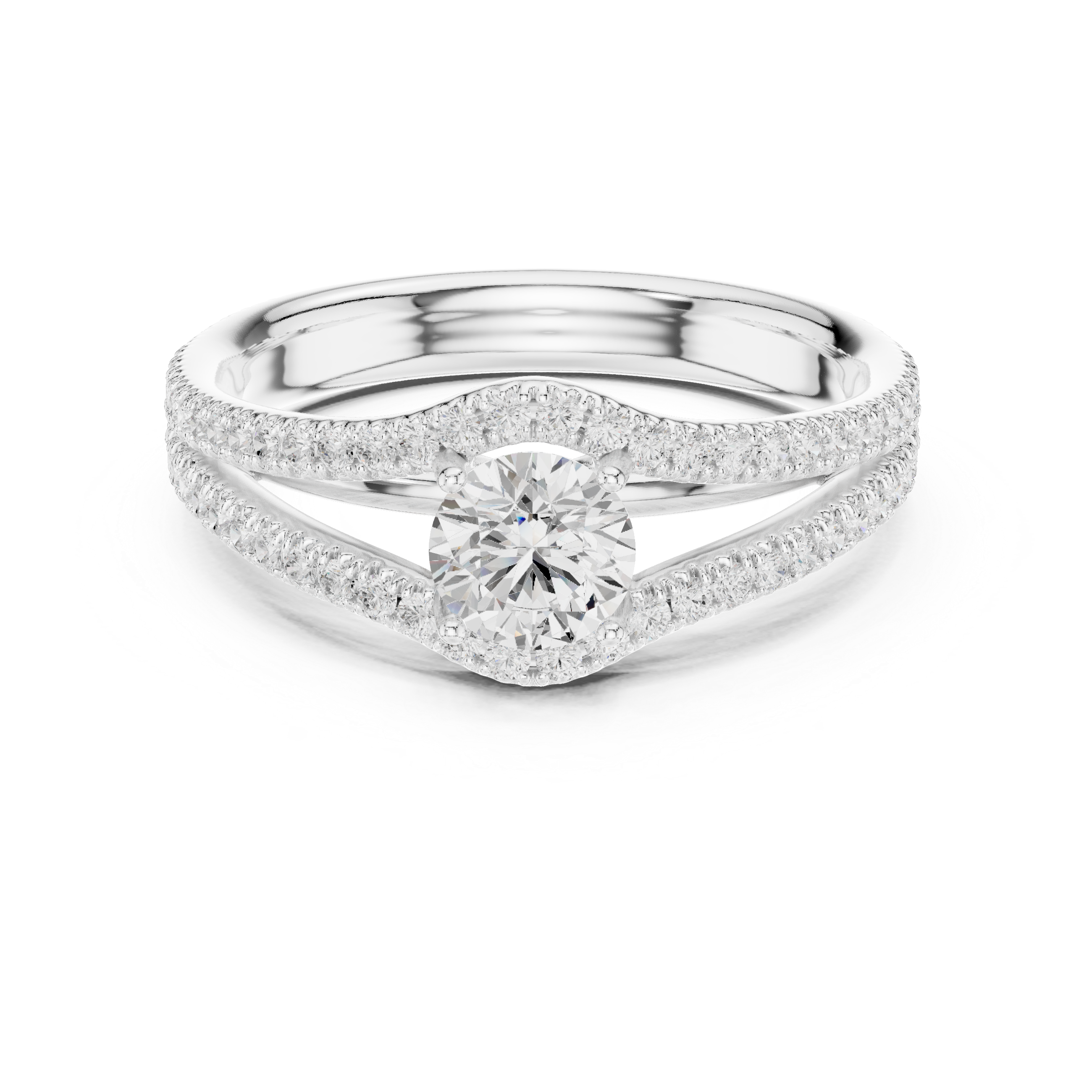 Double Row Pavé Diamond Engagement Ring – Split Shank Solitaire Ring