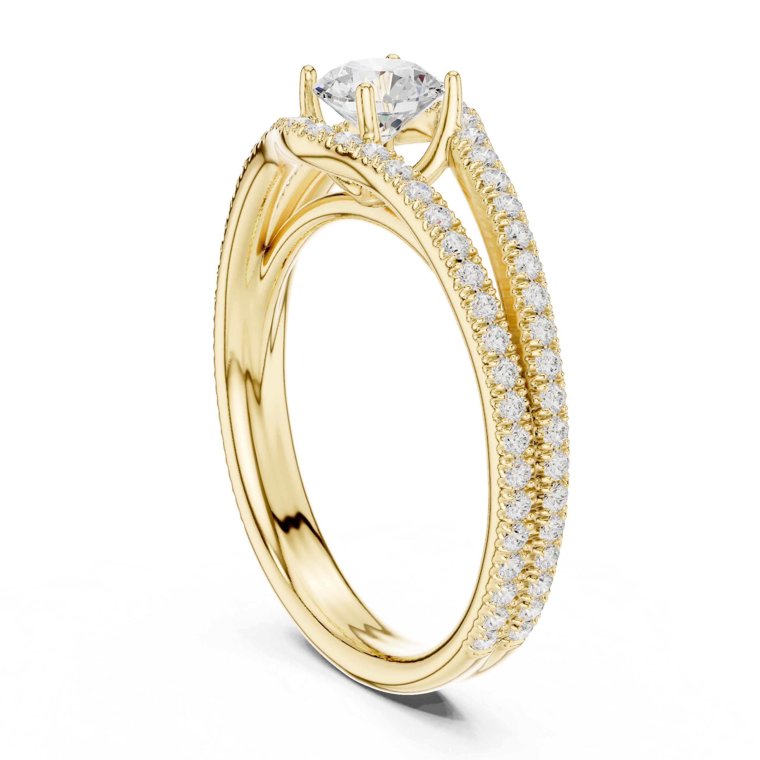 Double Row Pavé Diamond Engagement Ring – Split Shank Solitaire Ring