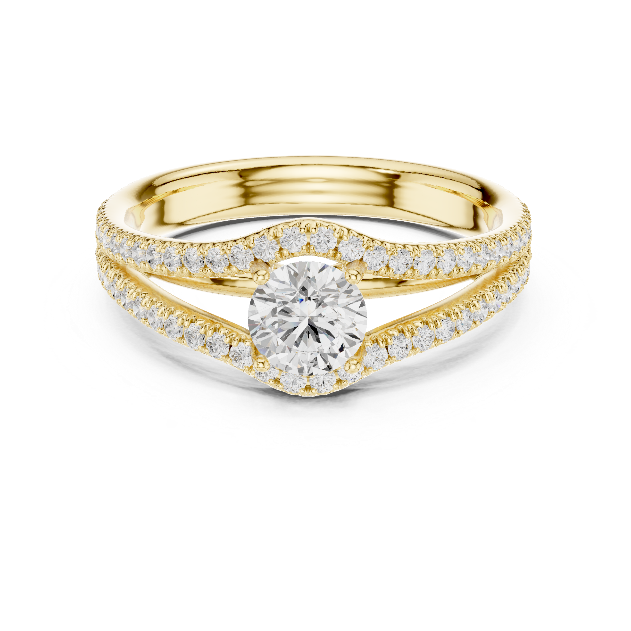 Double Row Pavé Diamond Engagement Ring – Split Shank Solitaire Ring
