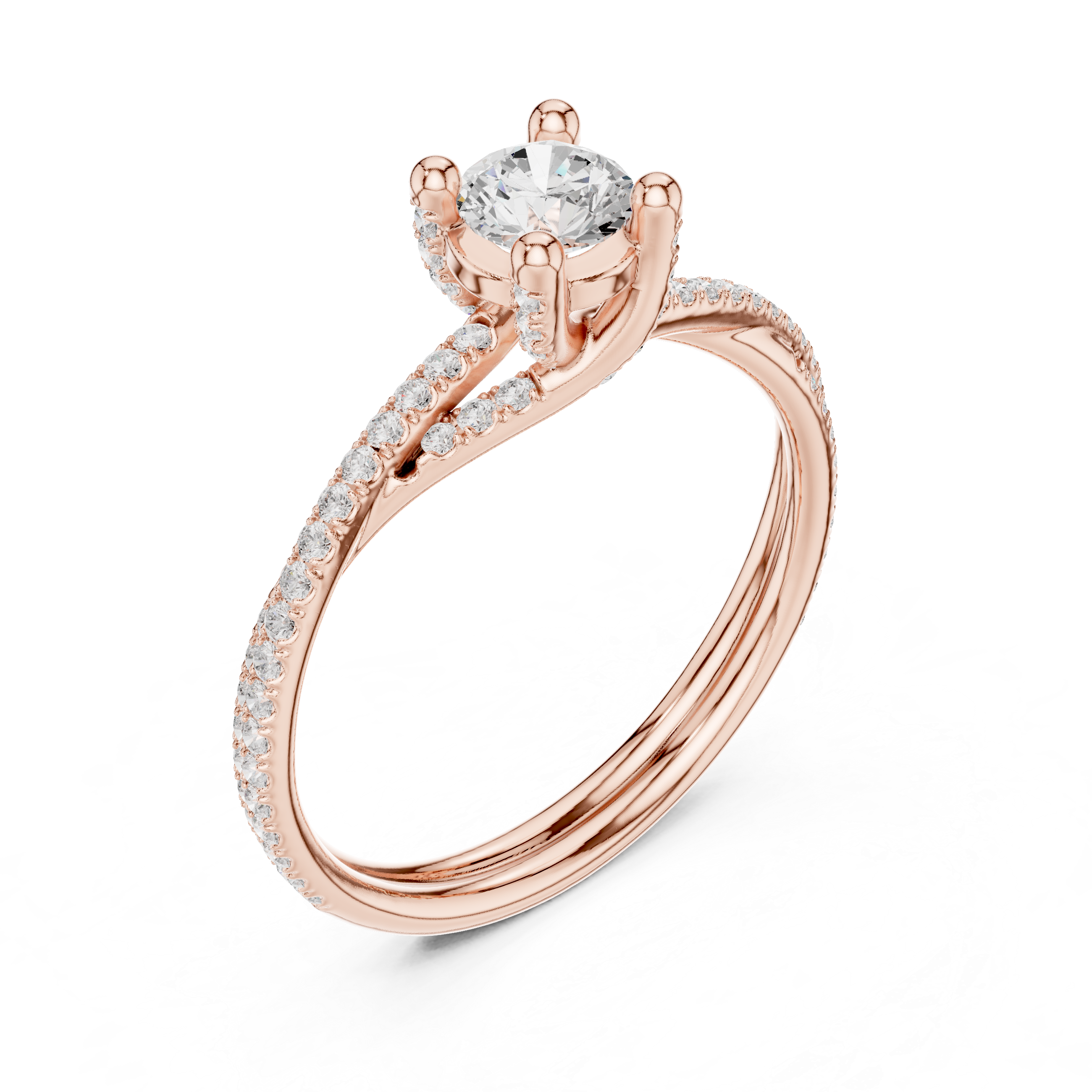 Twisted Split Shank Diamond Engagement Ring – Pavé Solitaire Ring