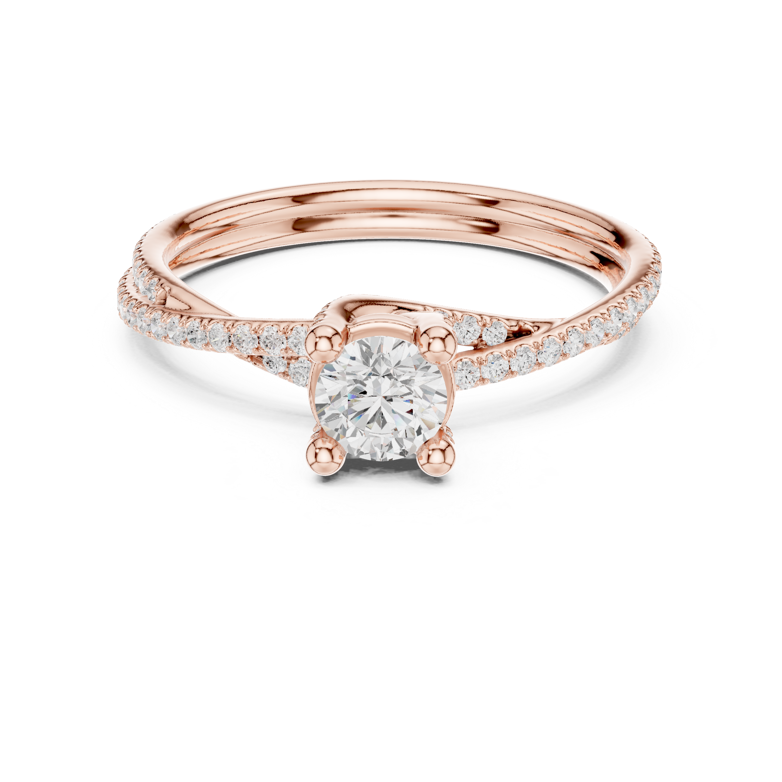 Twisted Split Shank Diamond Engagement Ring – Pavé Solitaire Ring