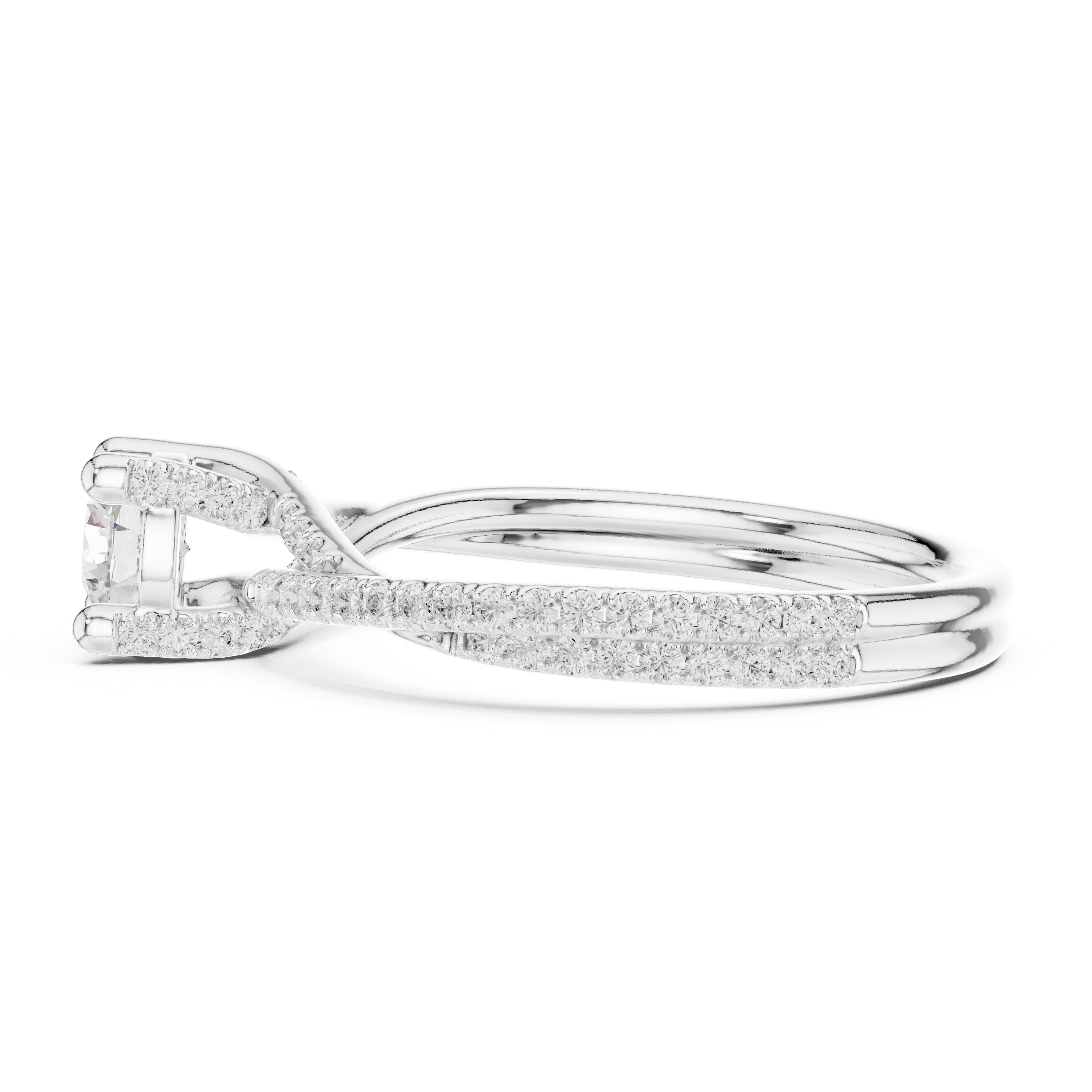 Twisted Split Shank Diamond Engagement Ring – Pavé Solitaire Ring