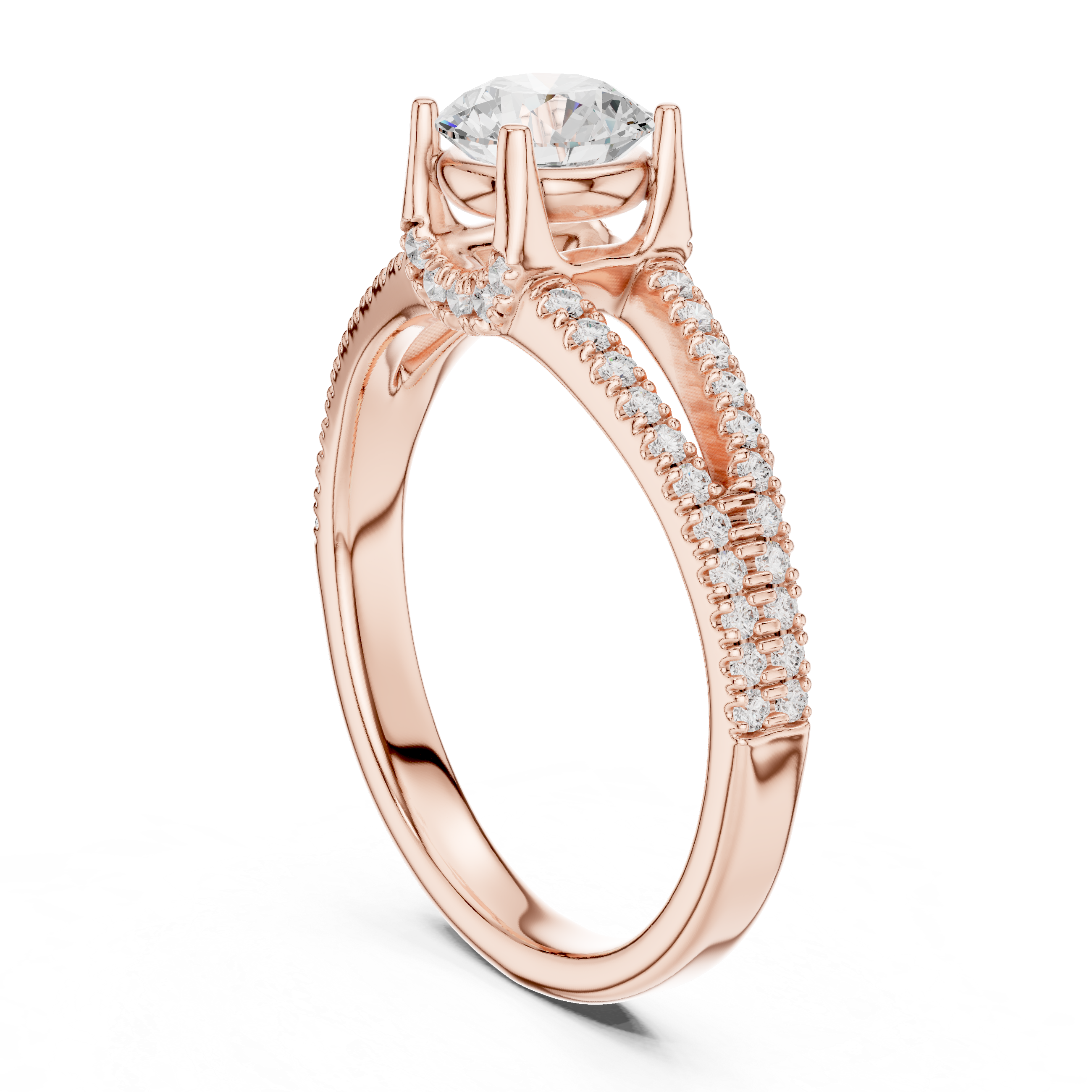 Split Shank Pavé Diamond Engagement Ring – Hidden Halo Solitaire Ring