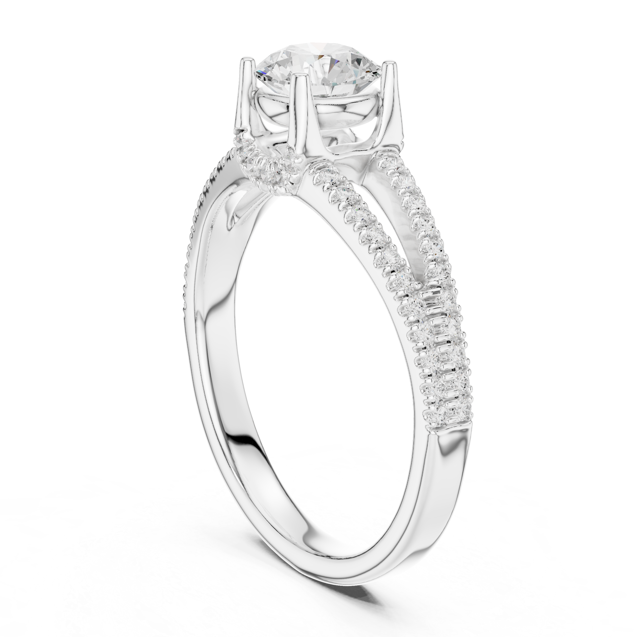 Split Shank Pavé Diamond Engagement Ring – Hidden Halo Solitaire Ring