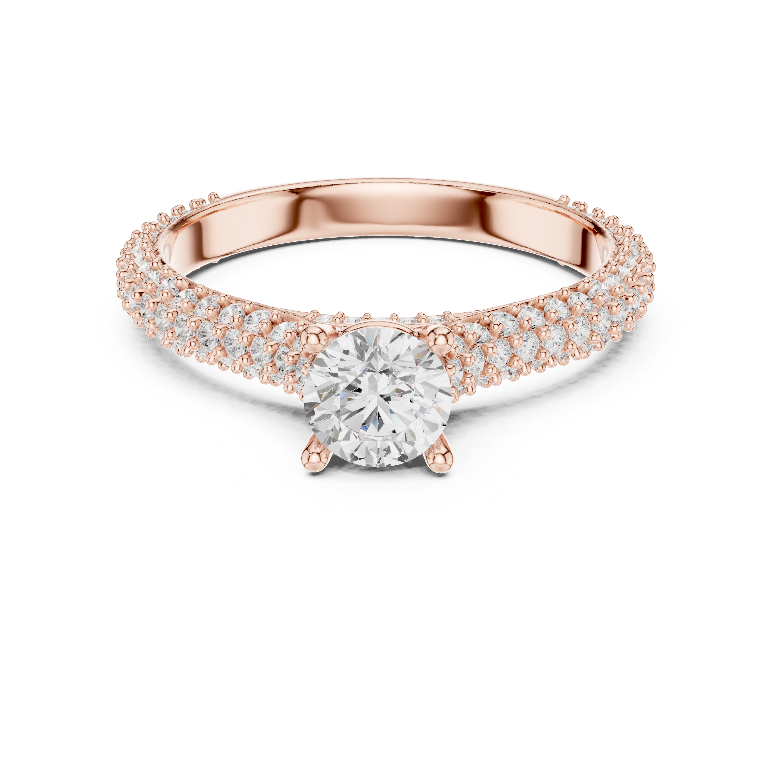 Luxury Double Hidden Halo Engagement Ring – Pavé Diamond Solitaire Ring