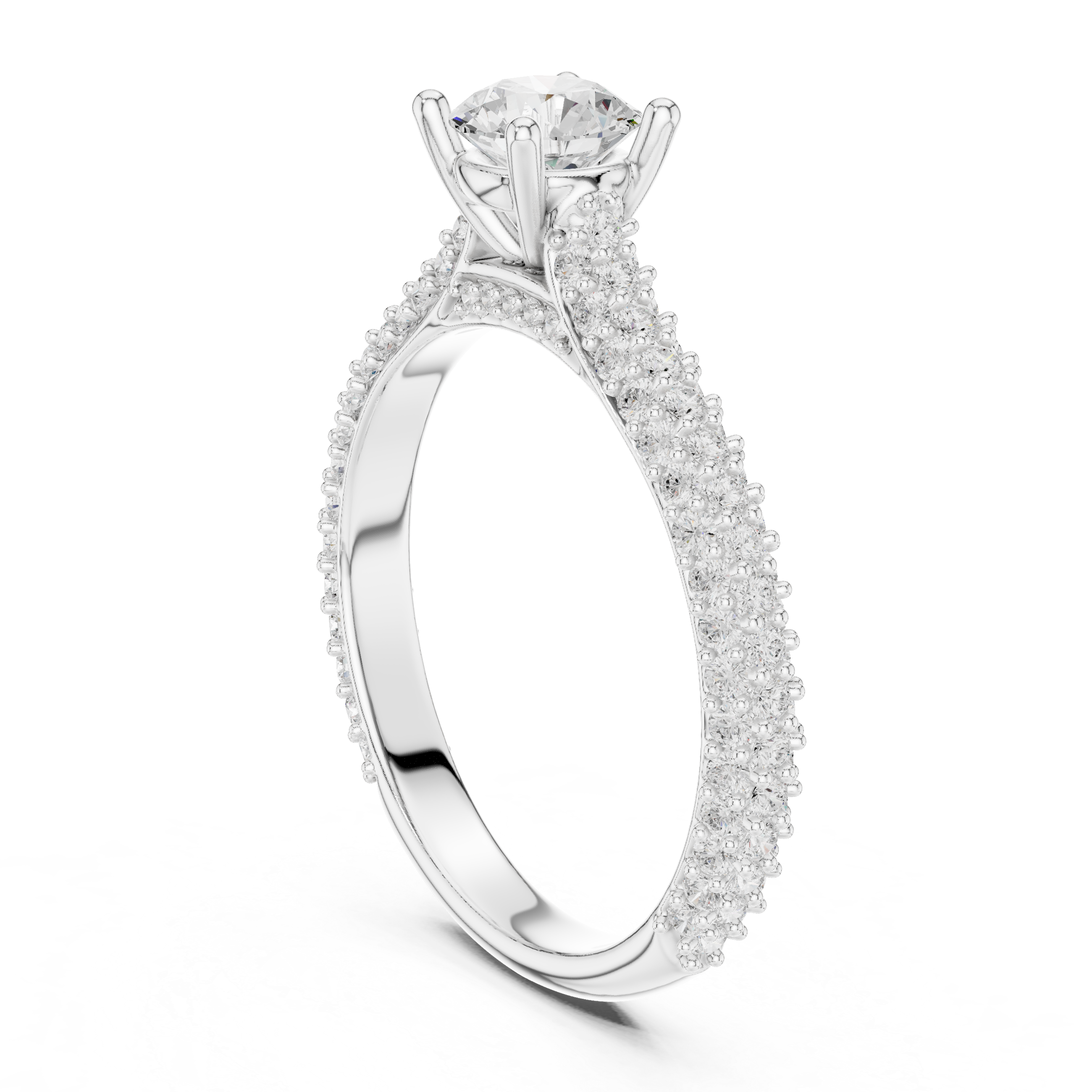 Luxury Double Hidden Halo Engagement Ring – Pavé Diamond Solitaire Ring