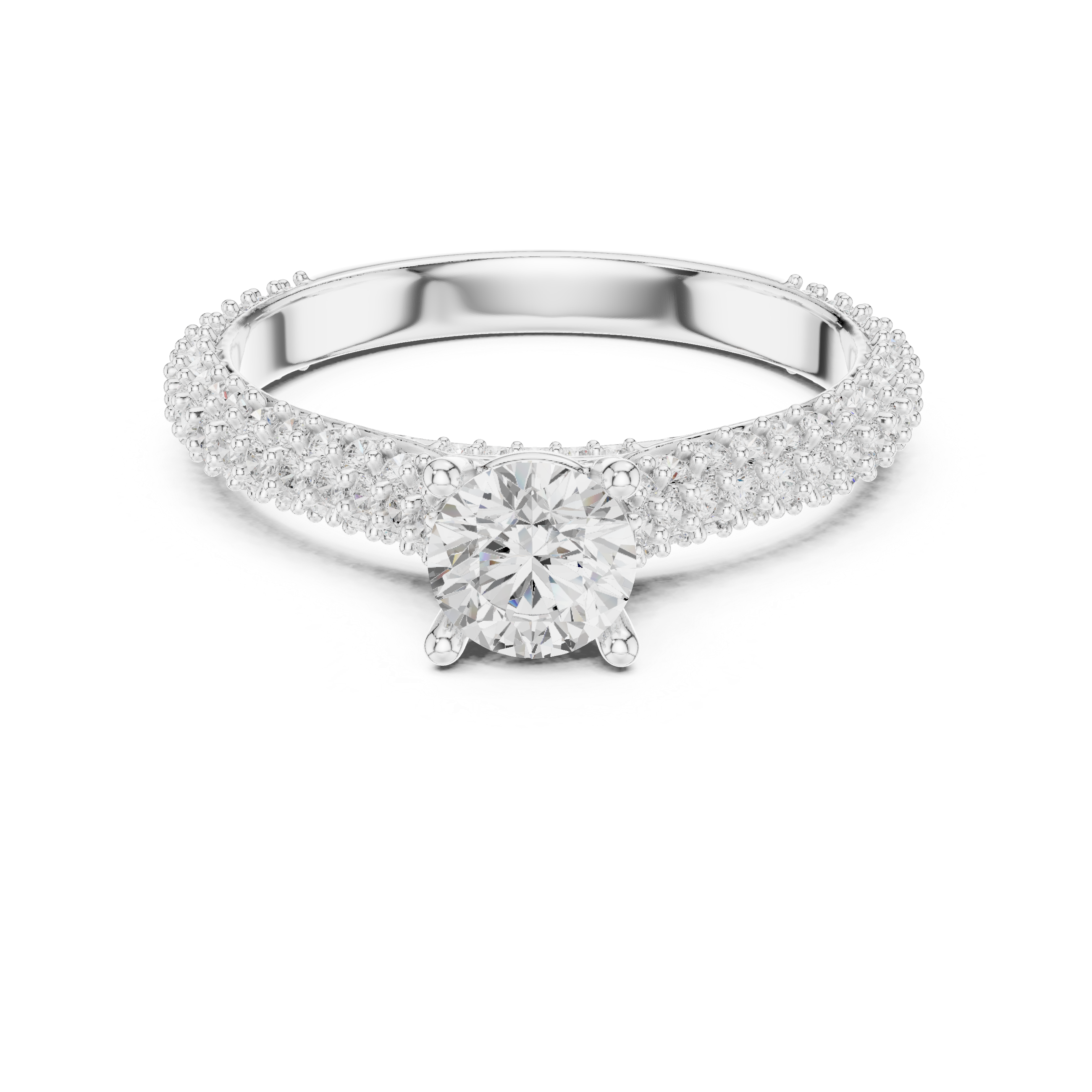 Luxury Double Hidden Halo Engagement Ring – Pavé Diamond Solitaire Ring