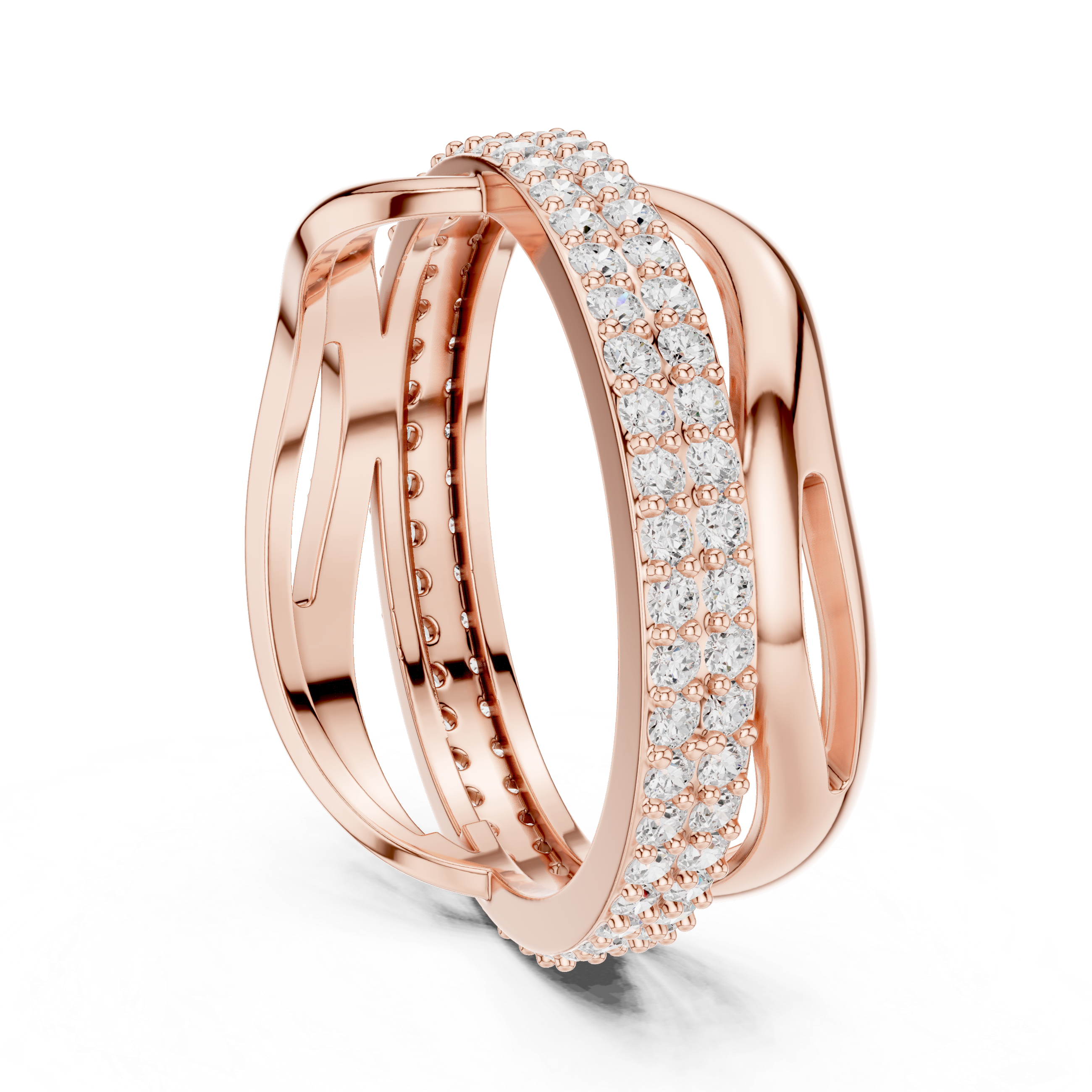 Infinity Twist Diamond Ring – Triple Row Pavé Crossover Band