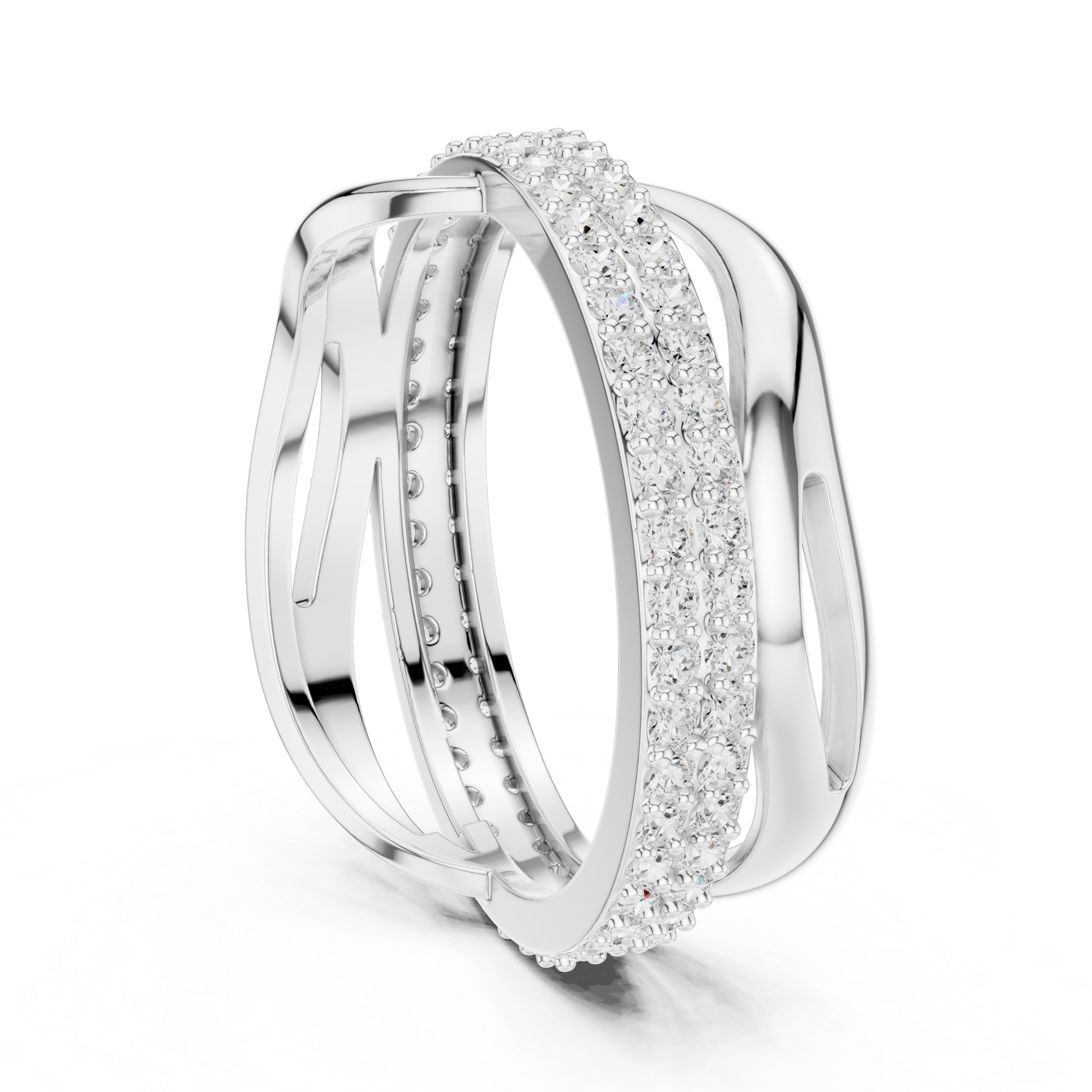 Infinity Twist Diamond Ring – Triple Row Pavé Crossover Band
