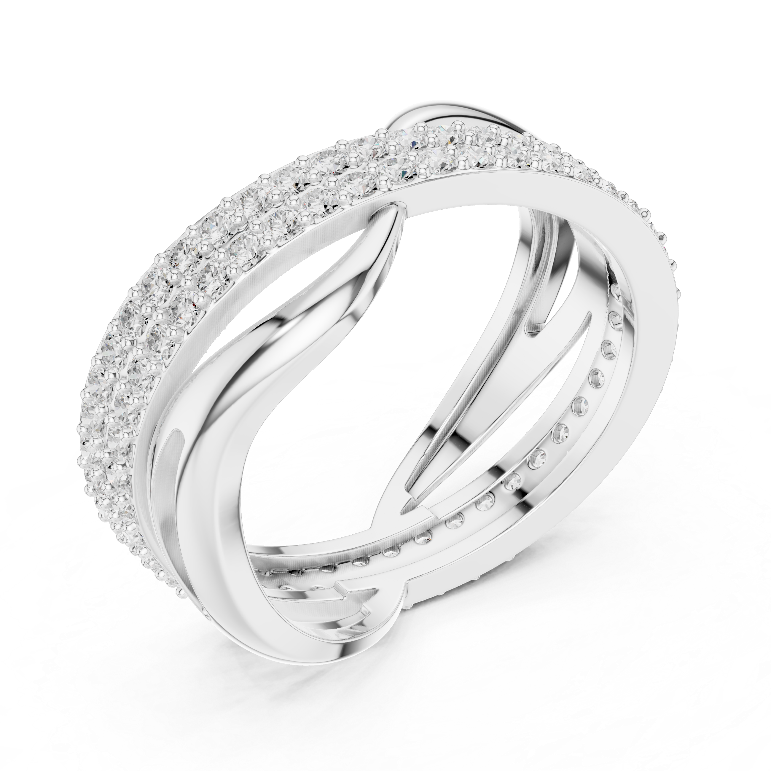 Infinity Twist Diamond Ring – Triple Row Pavé Crossover Band