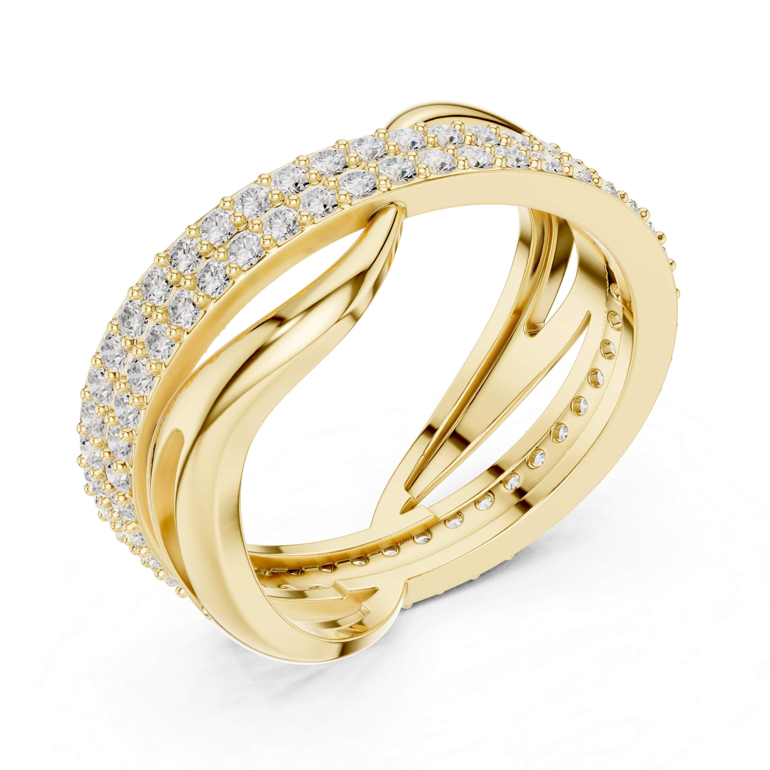 Infinity Twist Diamond Ring – Triple Row Pavé Crossover Band