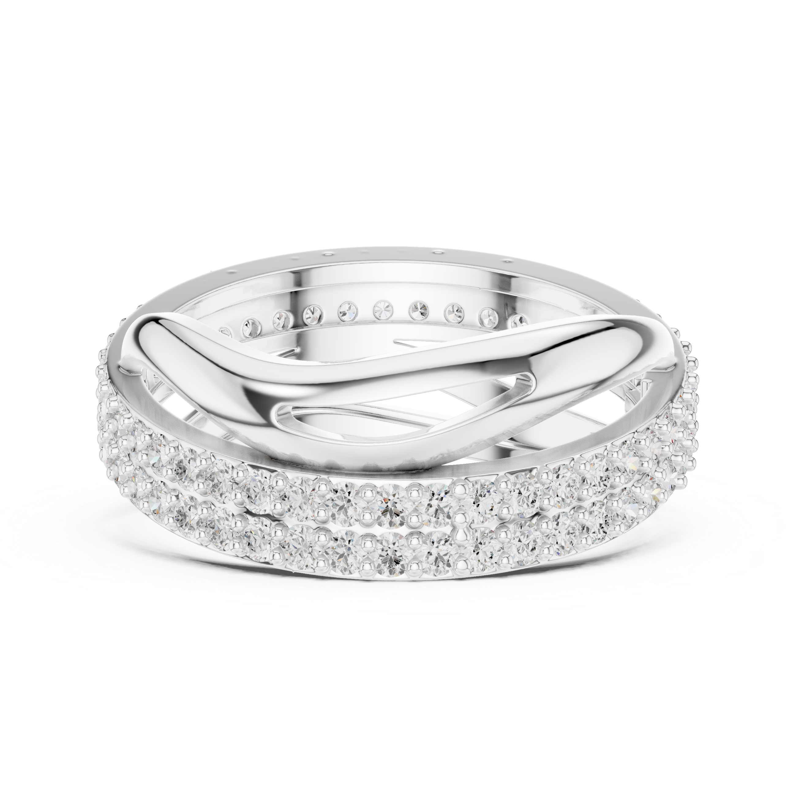 Infinity Twist Diamond Ring – Triple Row Pavé Crossover Band