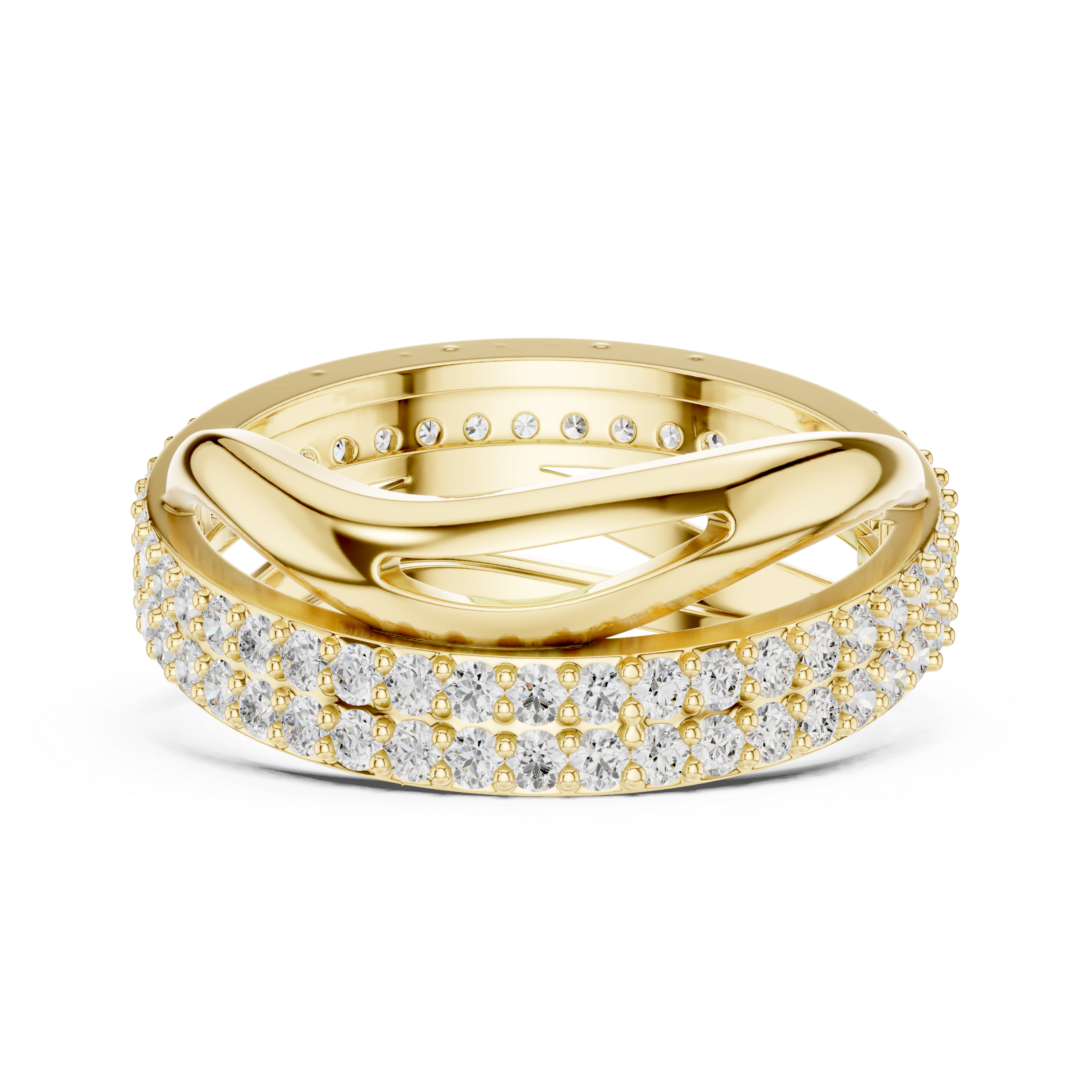 Infinity Twist Diamond Ring – Triple Row Pavé Crossover Band