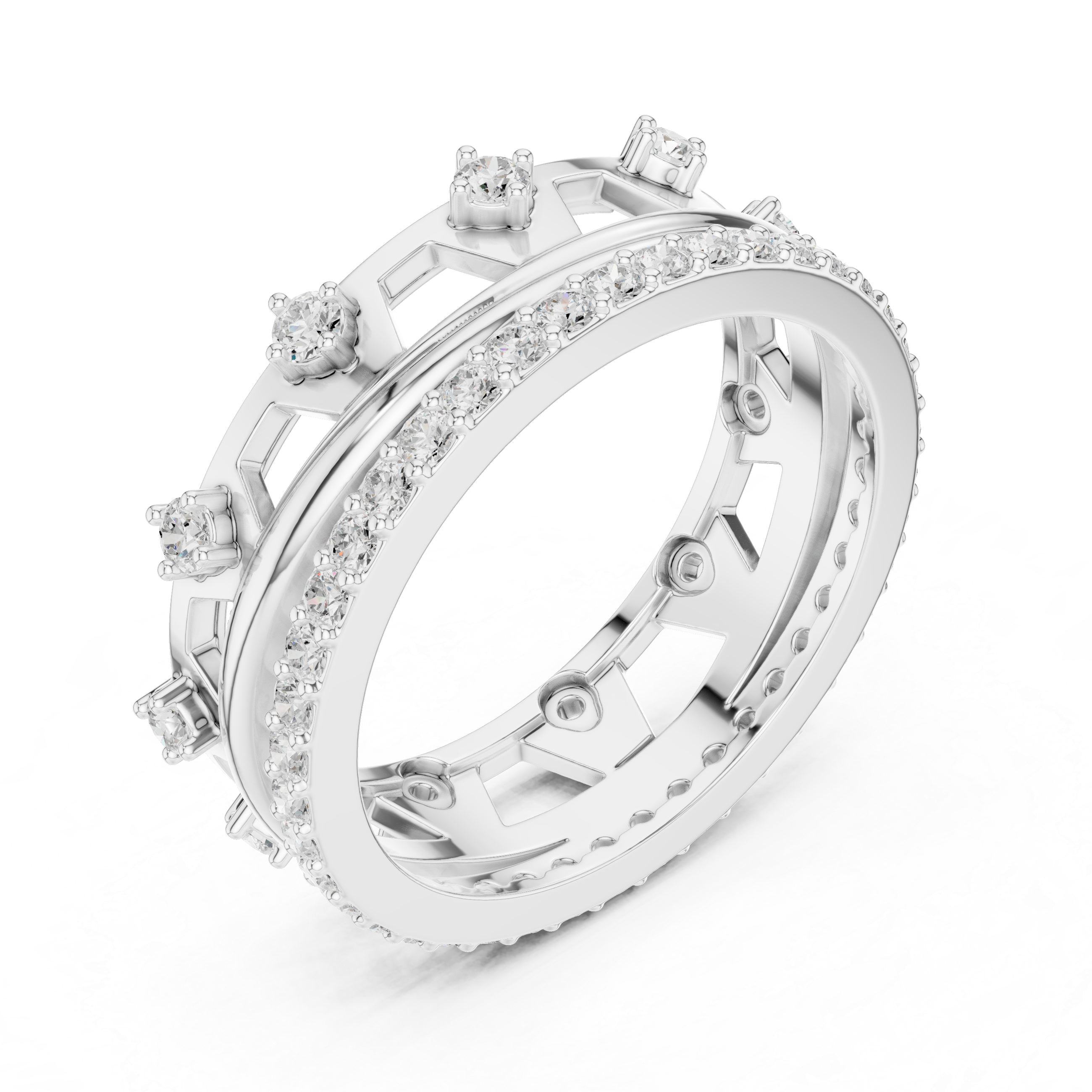 Modern Double Layer Diamond Ring – Open Geometric Eternity Band