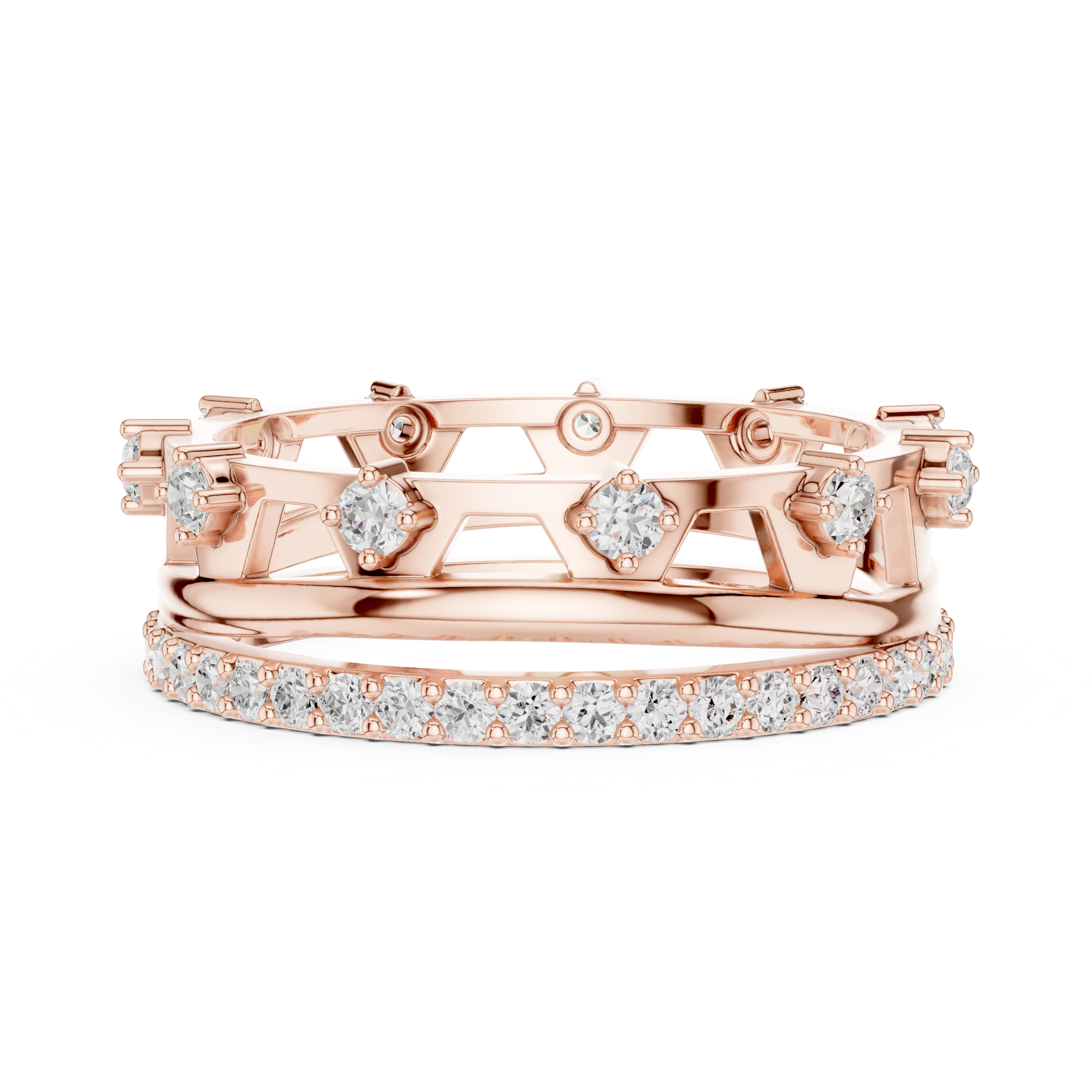 Modern Double Layer Diamond Ring – Open Geometric Eternity Band