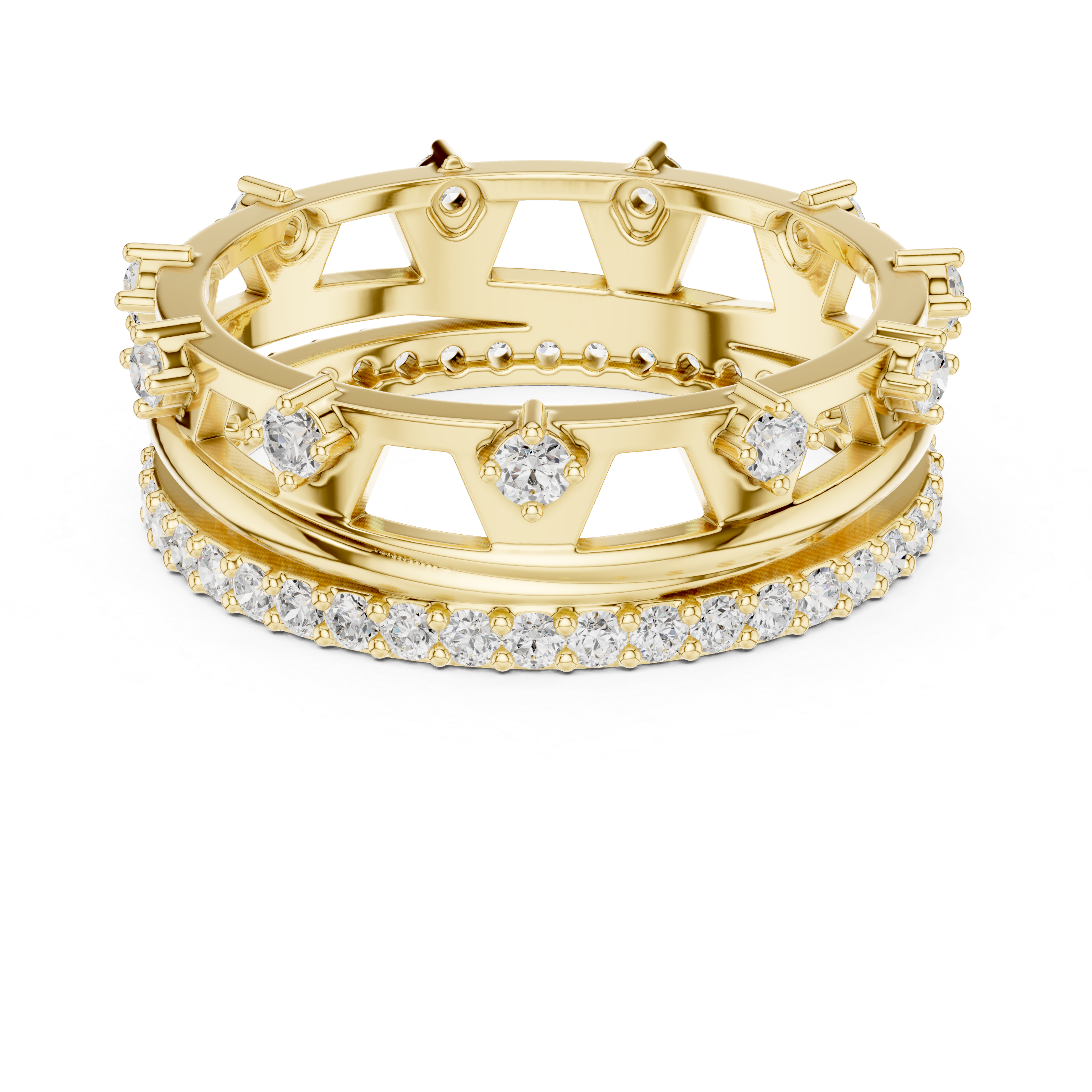 Modern Double Layer Diamond Ring – Open Geometric Eternity Band
