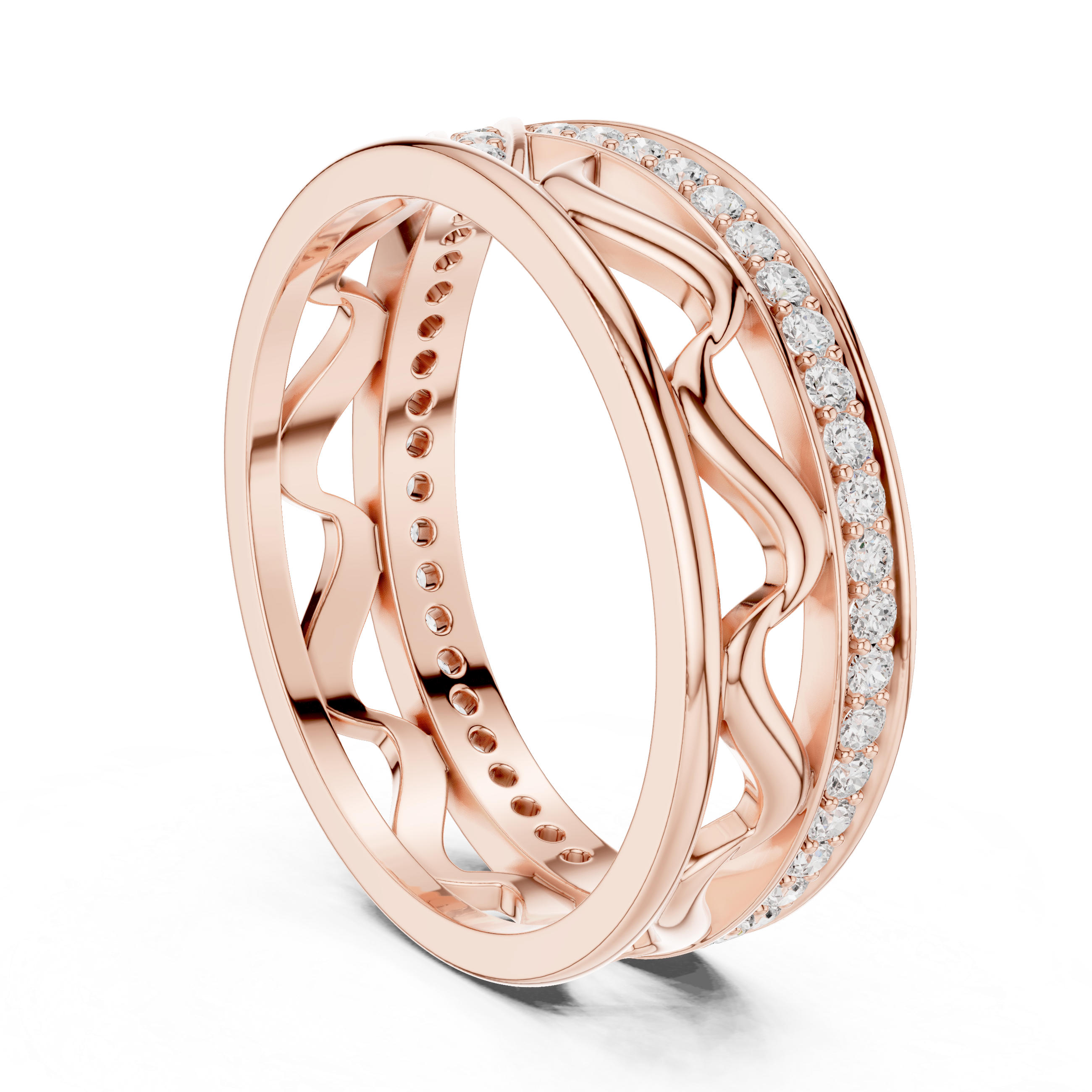 Modern Criss Cross Diamond Ring – Openwork Wave Pavé Band