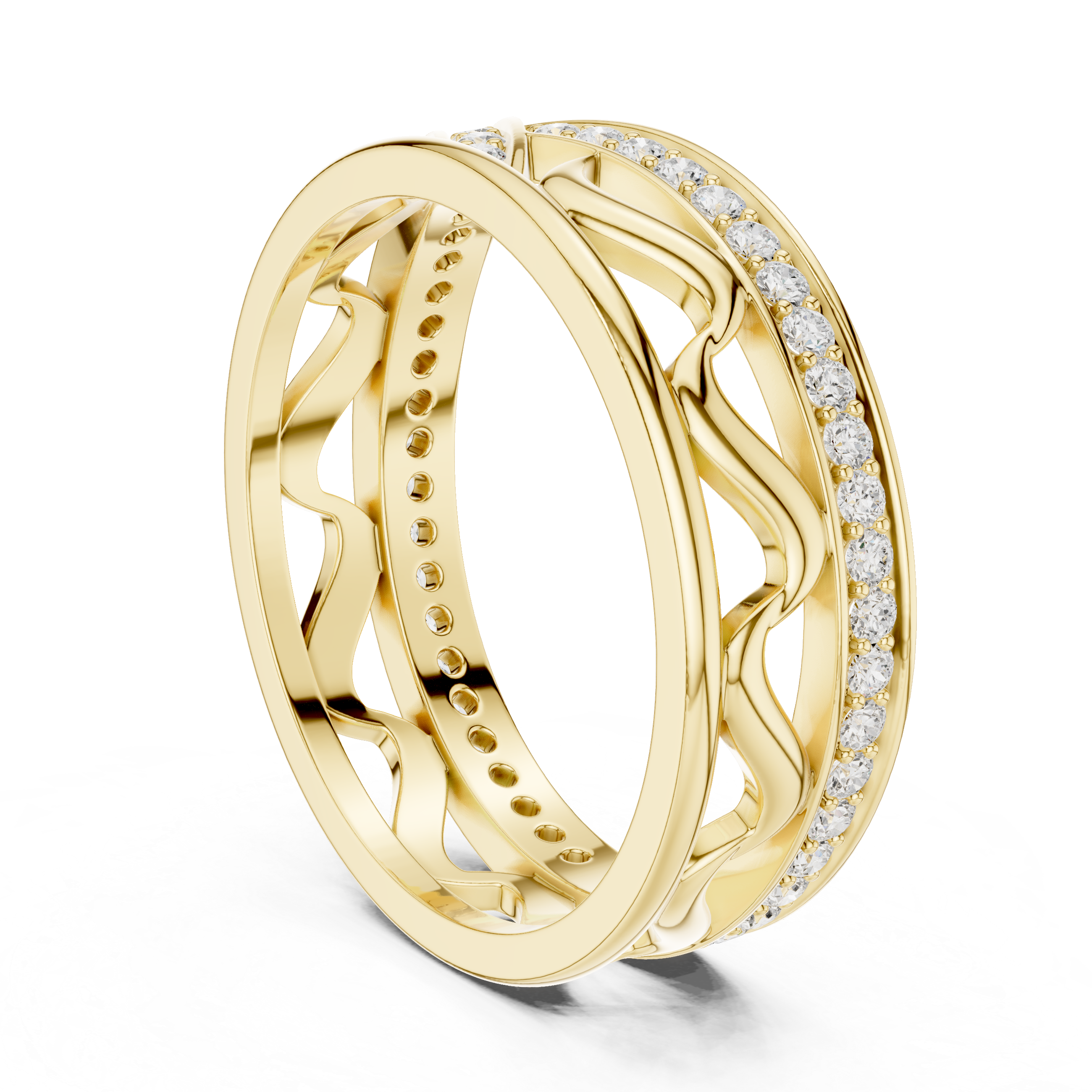 Modern Criss Cross Diamond Ring – Openwork Wave Pavé Band