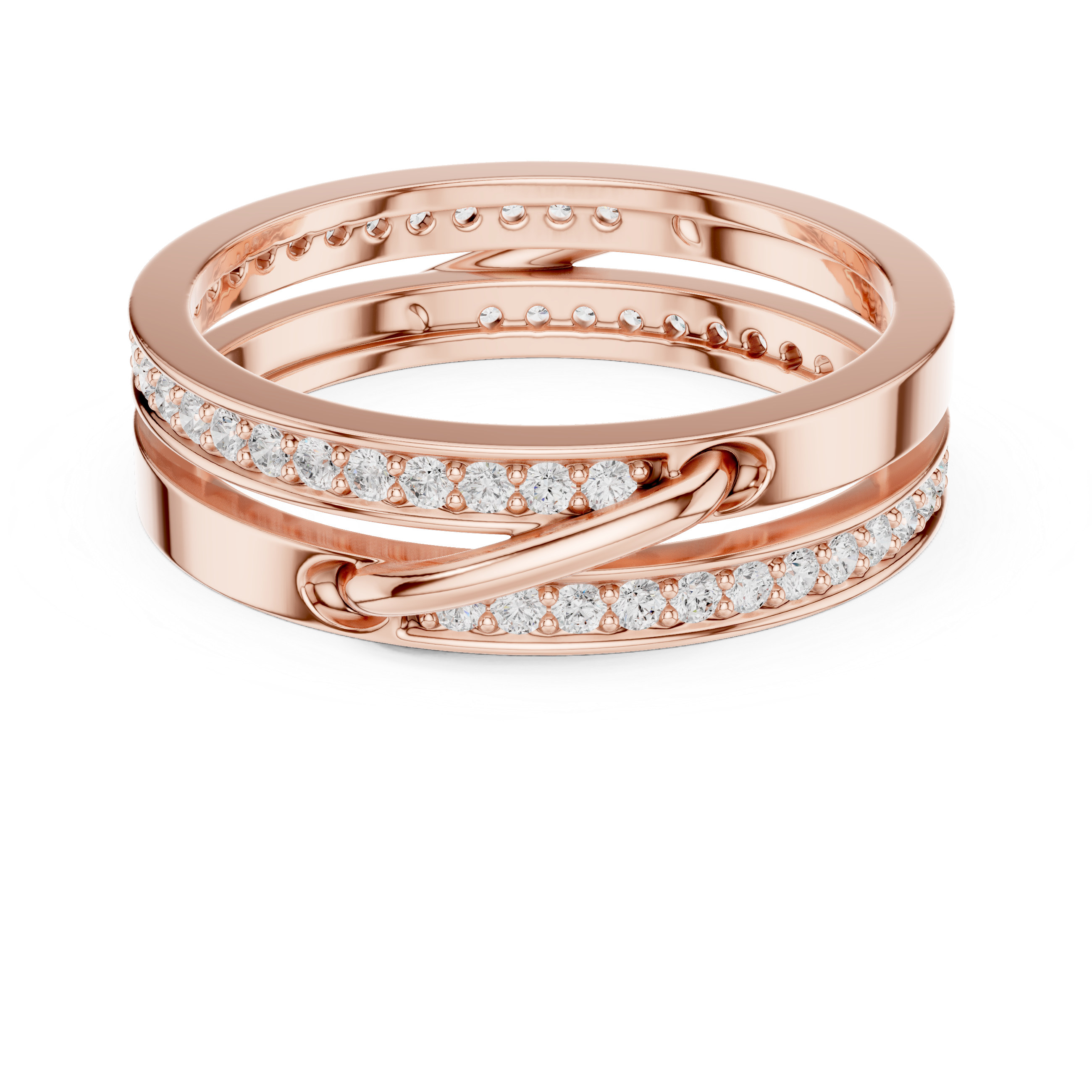 Modern Double Band Diamond Wrap Ring – Open Crossover Statement Ring